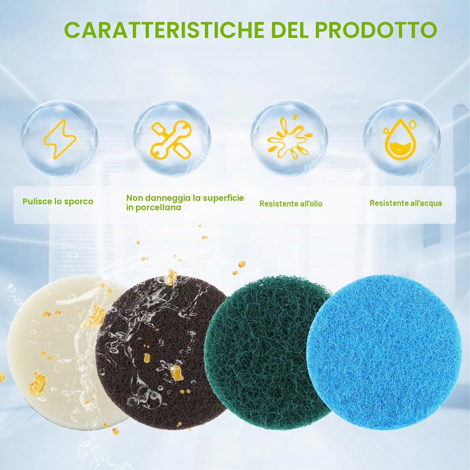 16pcs Spazzola Elettrica Set 4 Spuma Pads 4 Stuoie Cucina 4 Performance Pads 4 Microfibra Pads adatti per Bosch Casa/Giardino 6033 Spazzola di Pulizia Batteria