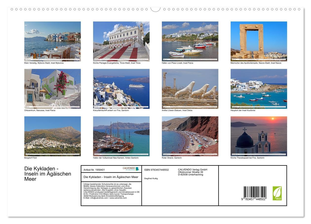 Die Kykladen - Inseln im Ägäischen Meer (hochwertiger Premium Wandkalender 2026 DIN A2 quer), Kunstdruck in Hochglanz: Die Kykladen, Badestrände, Kultur und Sonne pur. (CALVENDO Orte)