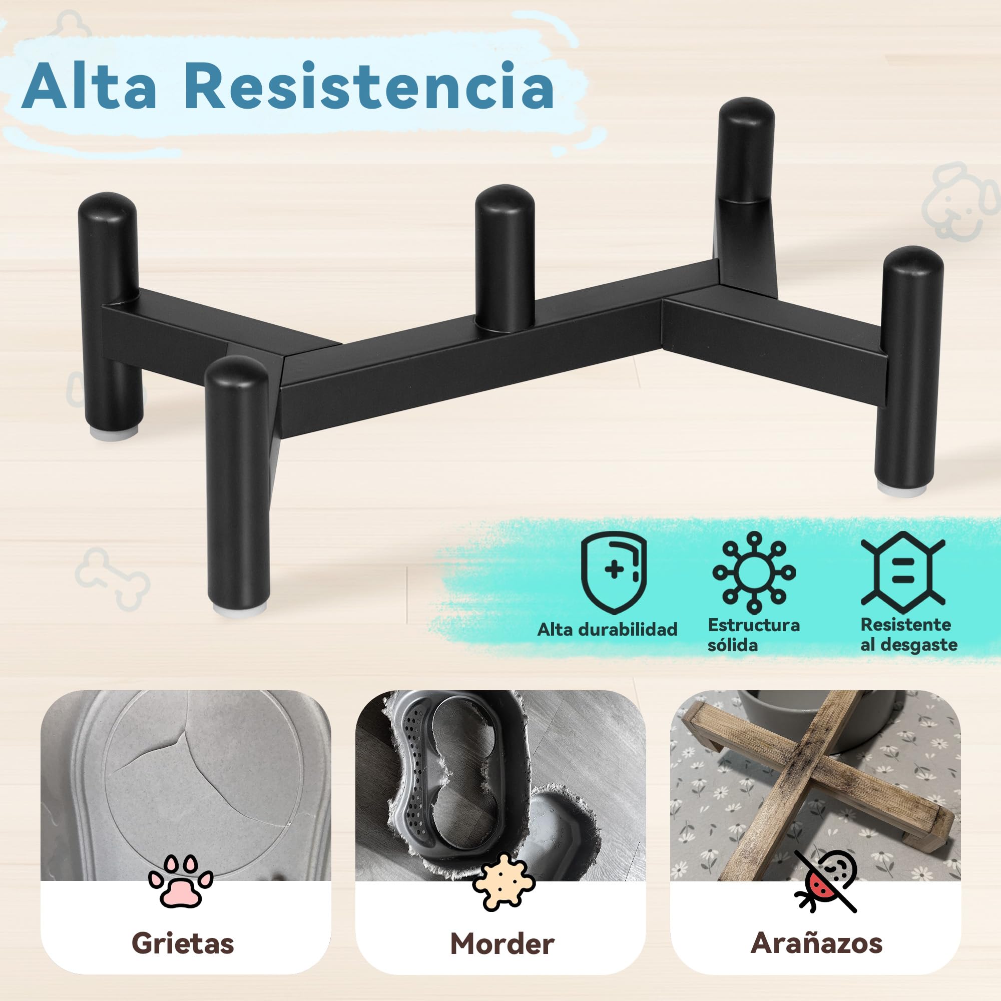 Comedero Perro Elevado de Cerámica Doble - Set de Comederos y Bebederos con Soporte de Acero Inoxidable - Cuencos Coloridos para Gatos y Perros Pequeños - 140 g / 260 ml - Altura 10 cm - Verde