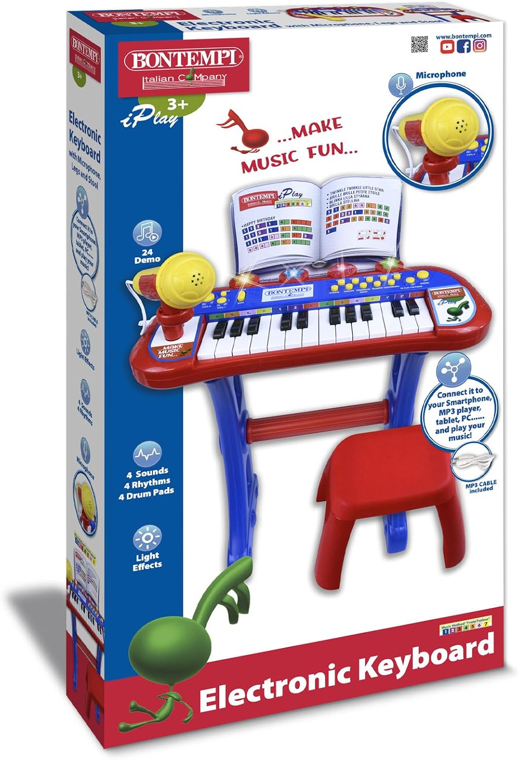 Bontempi 24 Key Electronic Keyboard with Stool and Microphone for Ages 3+