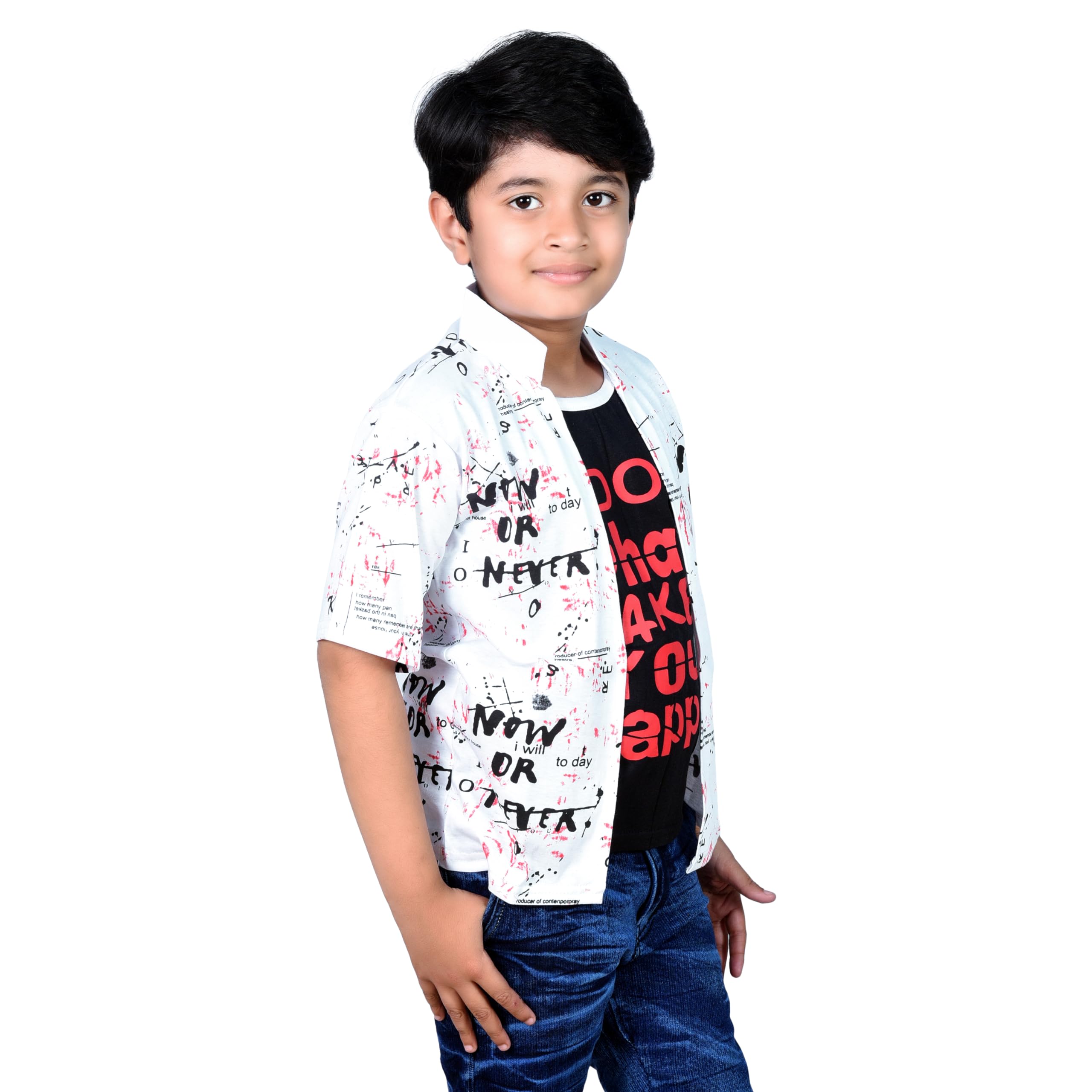 Boys Cotton Printed Half Sleeve Do What White & Red T-Shirt with Attached Shrug Jacket (White & Red, 11-12 Years)-image-35