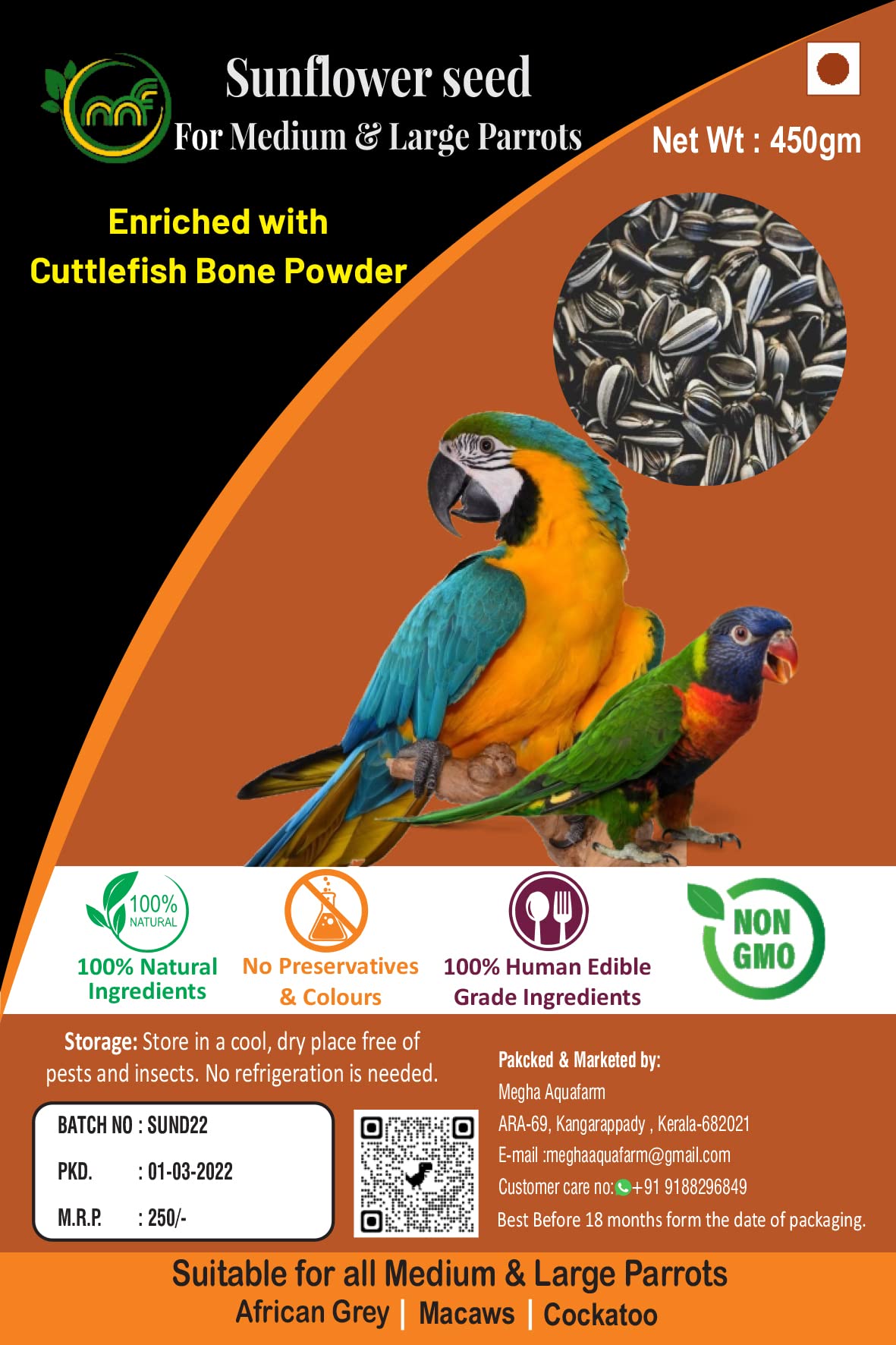 Birds Feed Premium Sunflower Seed 900 Gm Vacuum Sealed Pack for Parrots, Cockatiels, Love Birds, Budgies, Birds Enriched with Cuttlefish Bone Powder (450Gram -Pack of 2) (B09S6QKDKD) Amazon Price History, Amazon Price Tracker