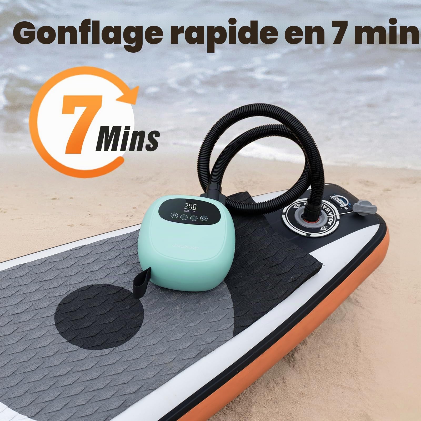 dwndpump Pompe à air Sup 20PSI, Pompe électrique Sup pour gonfler et dégonfler, Pompe Rechargeable pour Planche à pagaie Gonflable, Pompe électrique Portable pour Sup, Kayaks, Ailes à Vent
