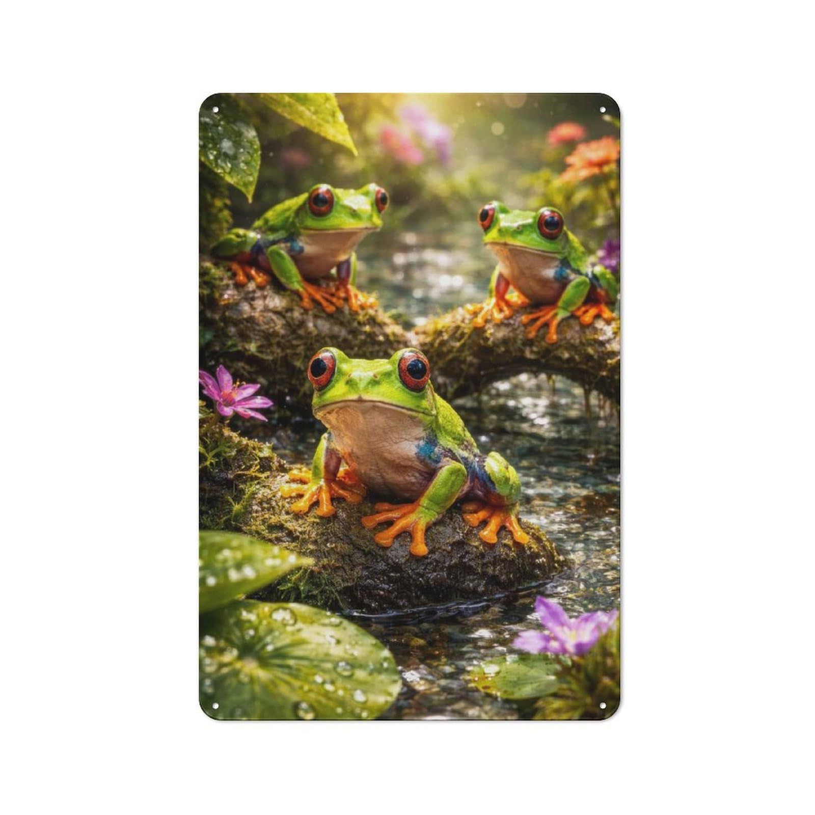 Junmoney Style-17 Red-Eyed Tree Frogs In A Lush Forest Rustic Metal Sign 30X20cm For Garden Room Or Summerhouse, For Summerhouse Decorators