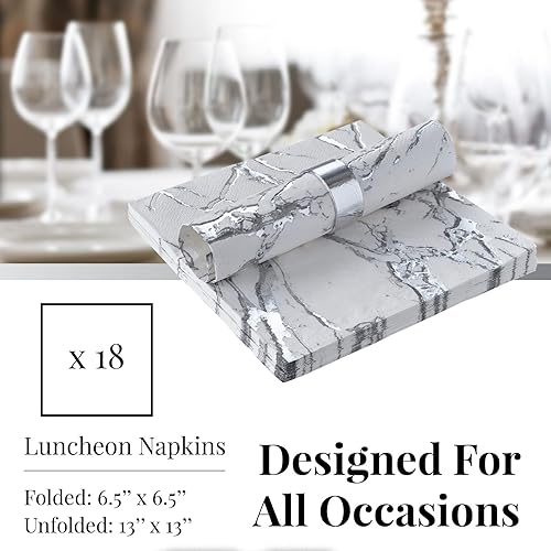 Miniatura 6 de Silver Spoons Elegante paquete de servilletas desechables de mármol, incluye 18 servilletas de boda, desechables, perfectas para postres, cena