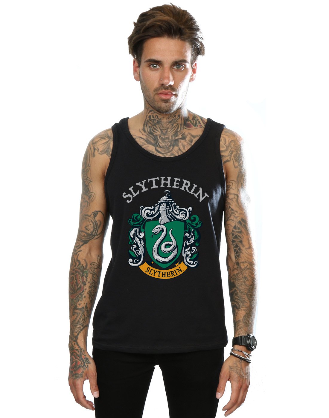 Absolute Cult Men's Black Harry Potter Slytherin Crest Vest Medium