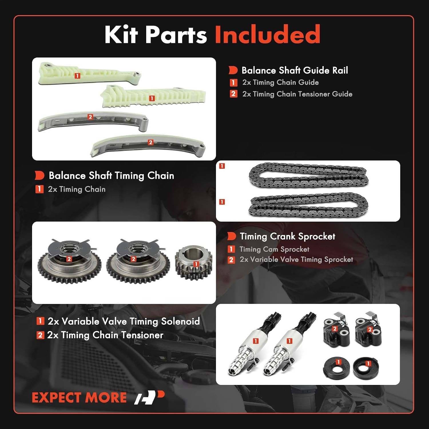 A-Premium 13-PC Engine Timing Chain Kit with VVT Sprocket Compatible with Ford & Mercury Cars - F-150 2009-2010, Explorer 2006-2010, Explorer Sport Trac 2007-2010, Mustang, Mountaineer - 4.6L