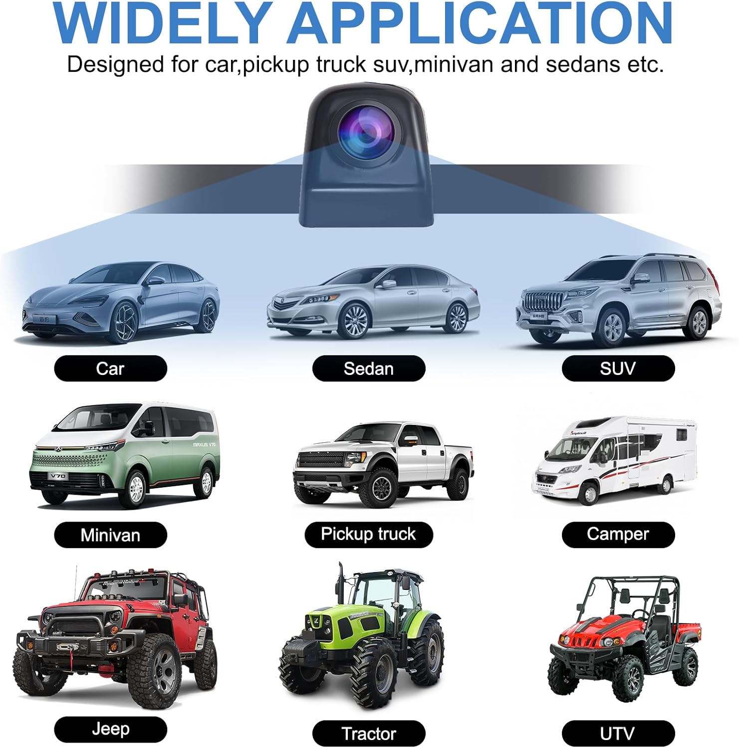 KAOLALI HD Backup Camera, Clear Night Vision and Super Wide Angle Waterproof Reverse Rear View Camera for Cars Pickup Trucks SUVs RVs Vans (Black)