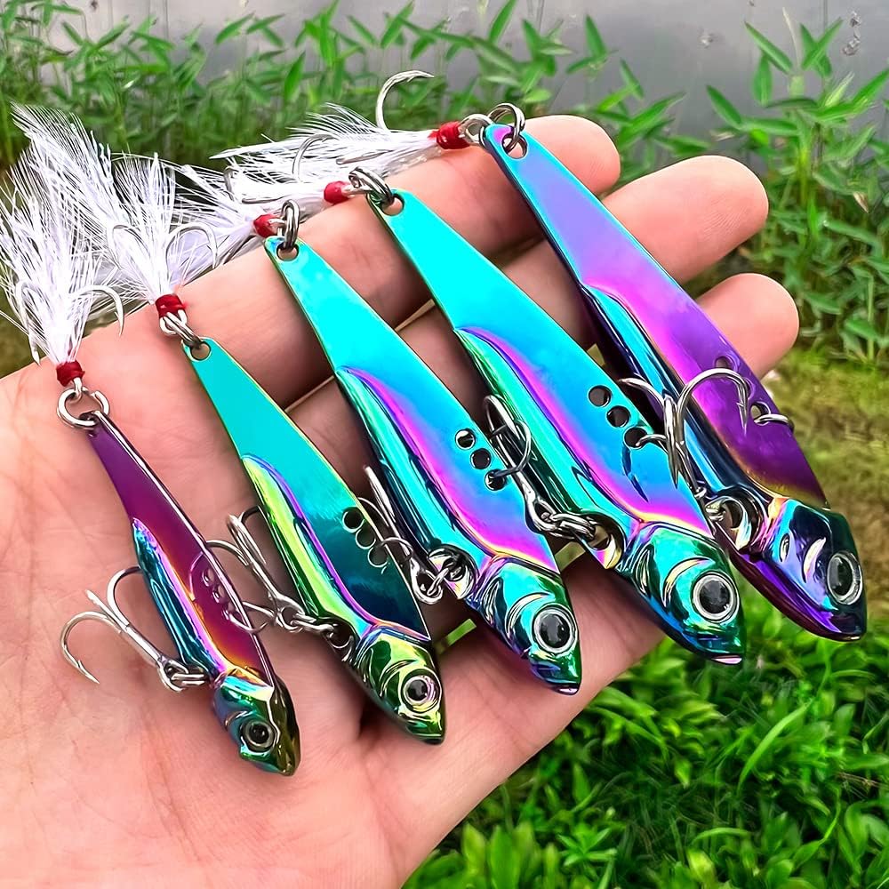 OriGlam 5pcs Metal Fishing Lures Set - Spoons Jigging Lures, Sea Fishing Spinners, Hard Bait for Salmon Trout