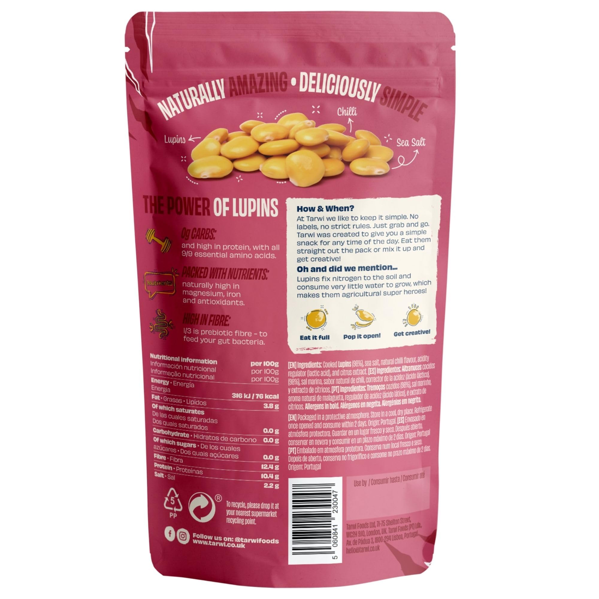 Tarwi Altramuces Marinados con Chilli, 12 Bolsas x 70g, Snack Proteico, Keto, Ingredientes Naturales, Proteina Vegetal, Bajo en Carbohidratos, Alto en Fibra, Snacks Veganos | Ingredientes Naturales, Proteina Vegetal, Bajo en Carbohidratos, Alto en Fibra,