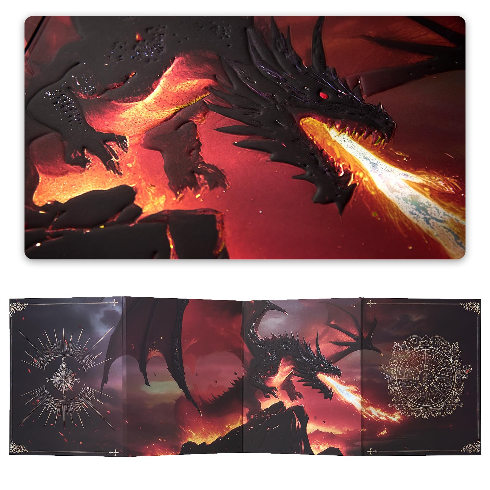Magnetischer DM Screen 5e–3D-geprägter Dungeon Master Sichtschirm (4-teilig,faltbar & anpassbar)-Premium RPG Zubehör & Geschenk für Dungeon Masters,Männer & Freunde