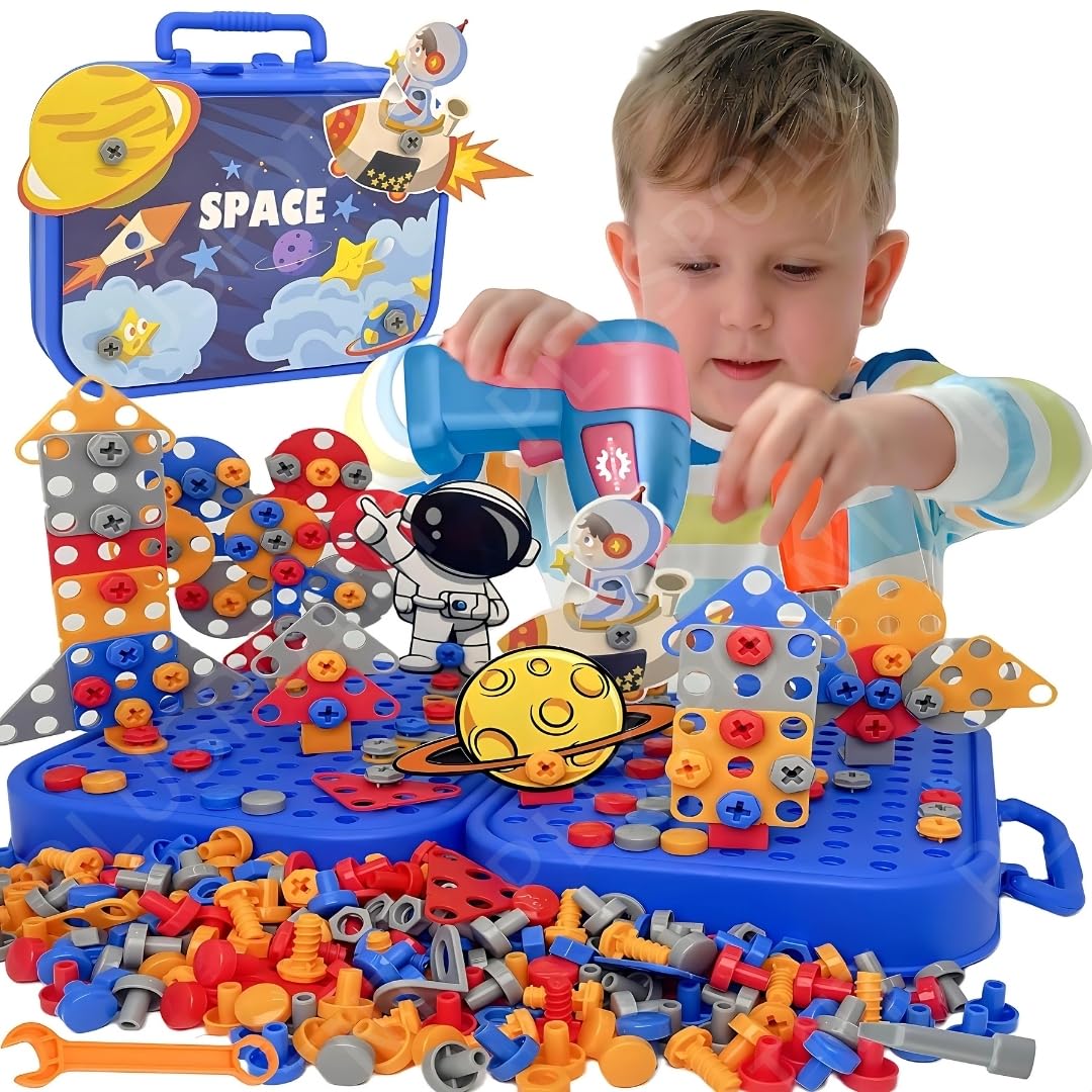 PLUSPOINT Astronaut Drill Toy for Boys 228pc Kids Space Theme 3D STEM Construction Puzzle Electric Working Drill Toy with Fix Tool Box,Engineering Building Kits, Brithday for Boys 3-9 Yrs Old-image-43