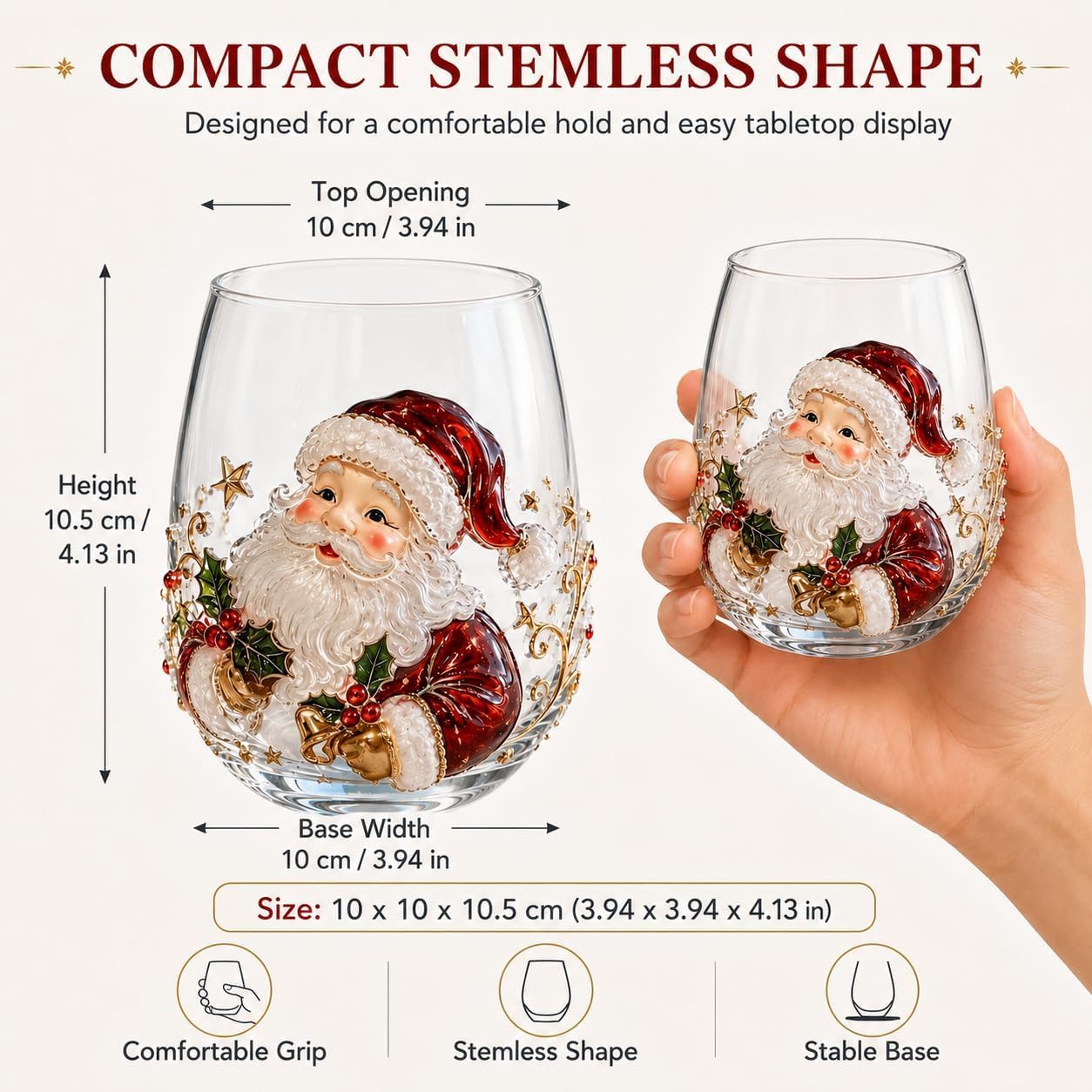 Generisch 3D Weihnachts-Trinkglas Stemless mit Weihnachtsmotiven, 6Pcs