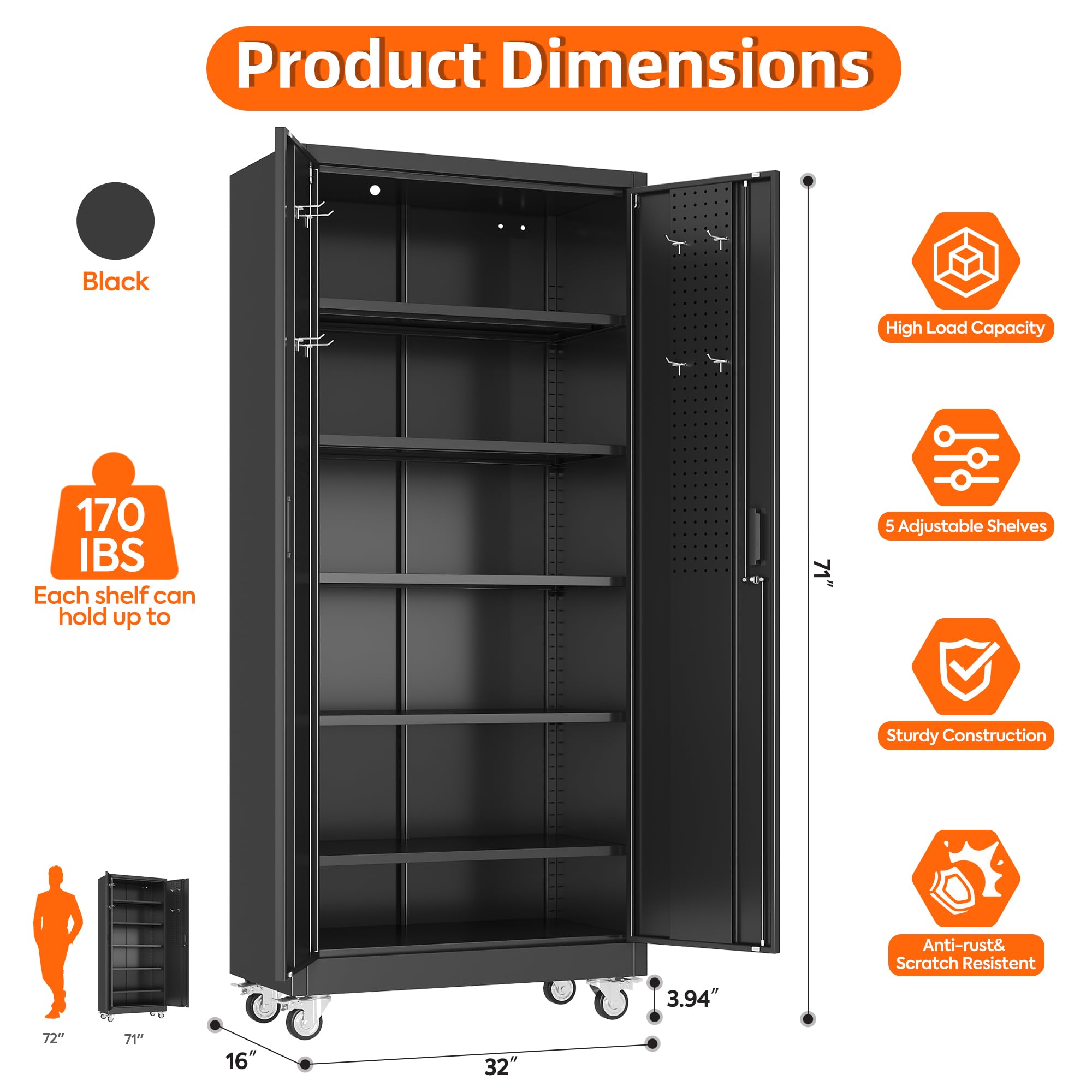 The Best Metal Storage Cabinets in 2026 3 Aobabo Metal Storage Cabinet with Wheels and Door Pegboard - product photo