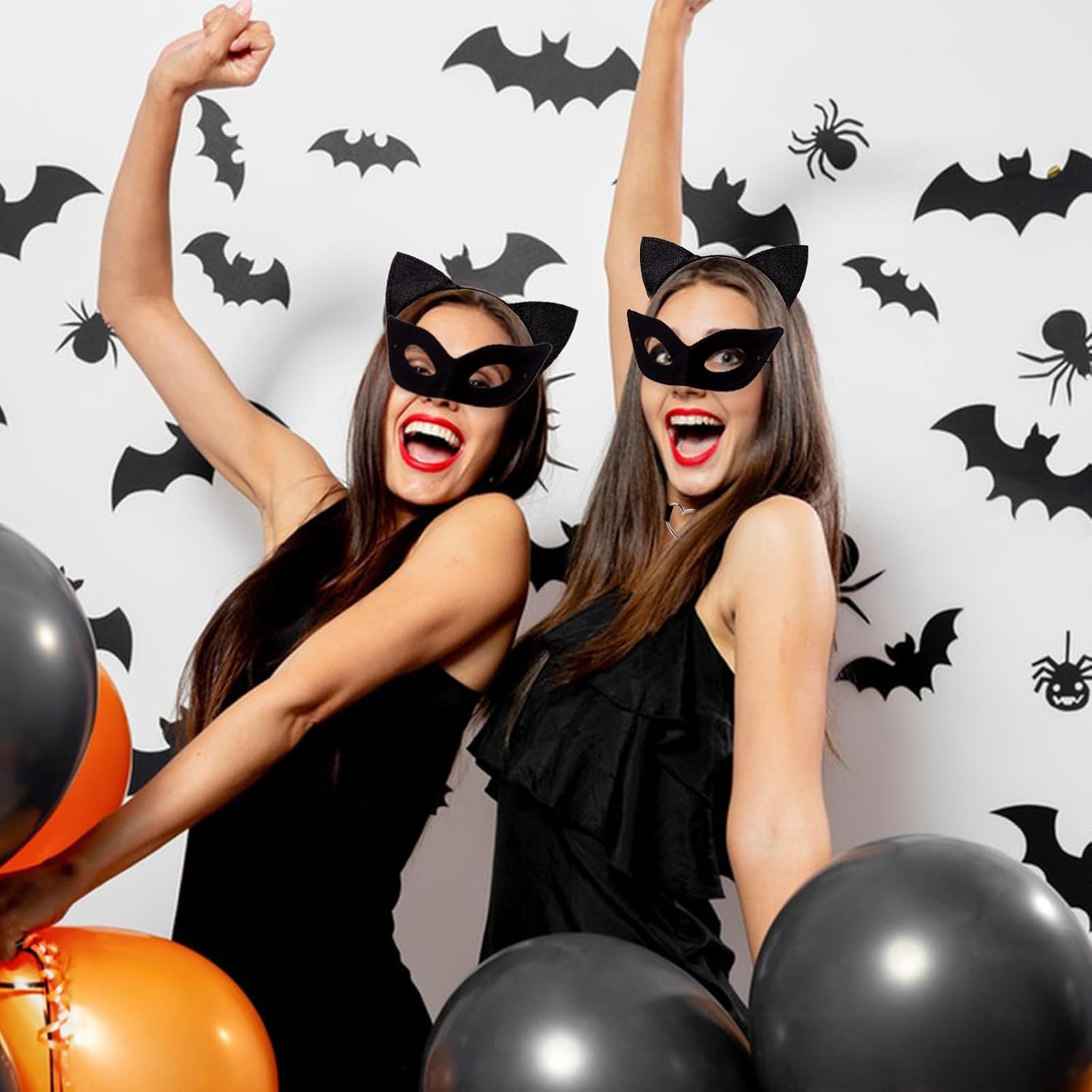 Halloween Black Cat Costume for Women Girls 3PCS Sexy Black Cat Ears Headband and Cat Women Mask Heart Choker Costume Accessories Set for Halloween Masquerade Cosplay Party Favors - Image 5