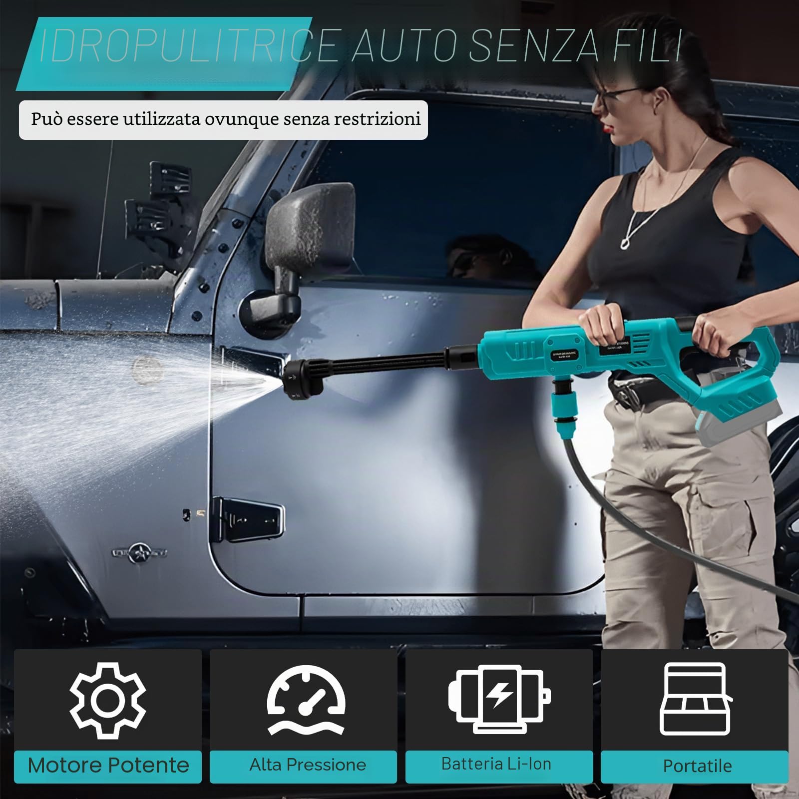 Idropulitrice Portatile per Makita 18V Batteria, 750PSI Idropulitrice a Batteria con Kit di Accessori, Ugello Rotante 6 in 1, Ideale per Auto Barche Giardino