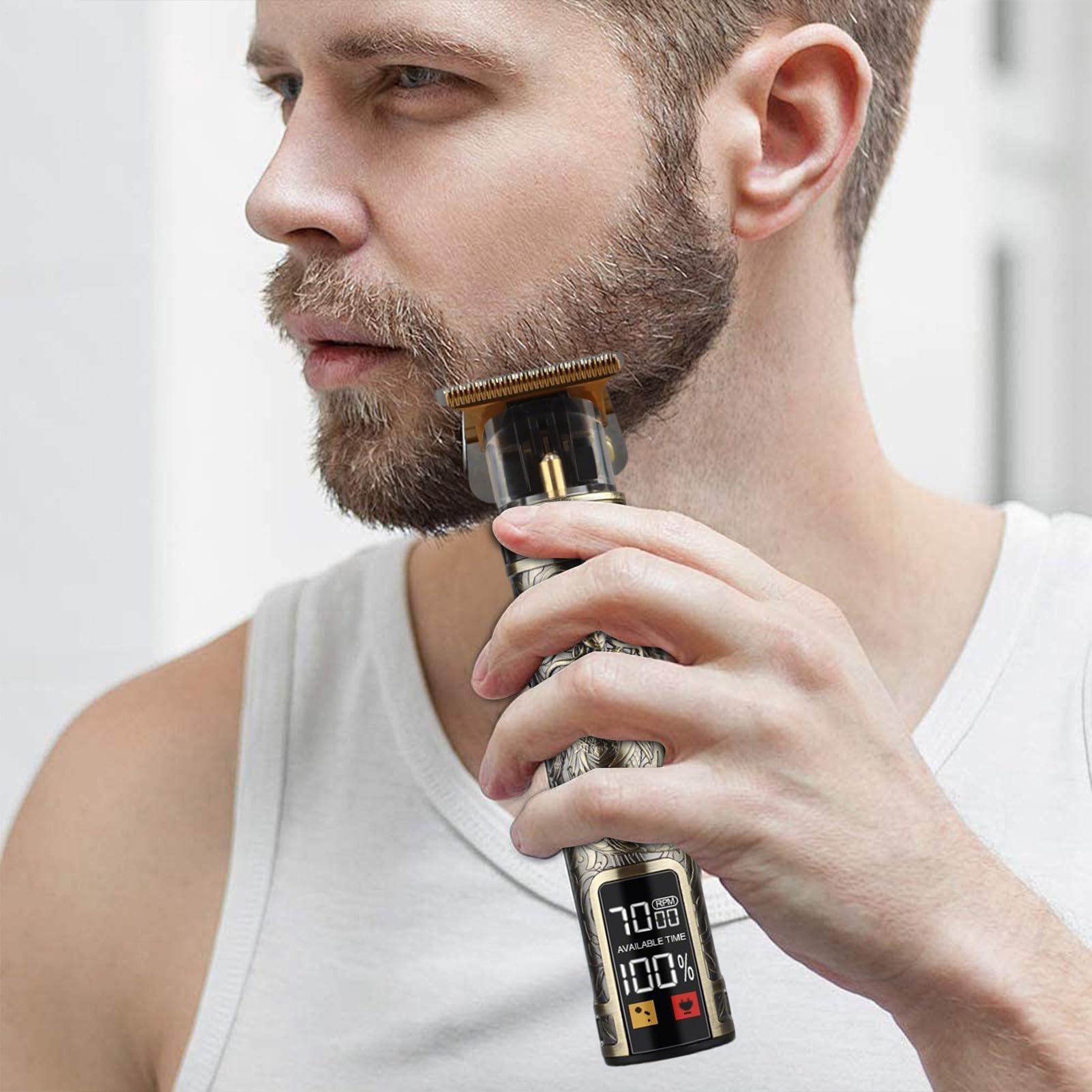 Elektrische Haarschneidemaschine, Trimmer Barttrimmer Herren Kabellos, LED Anzeige Haartrimmer Herren Konturen Haartrimmer Konturen Mit Grenzkämmen, USB Aufladung 1200mAh Für Männer