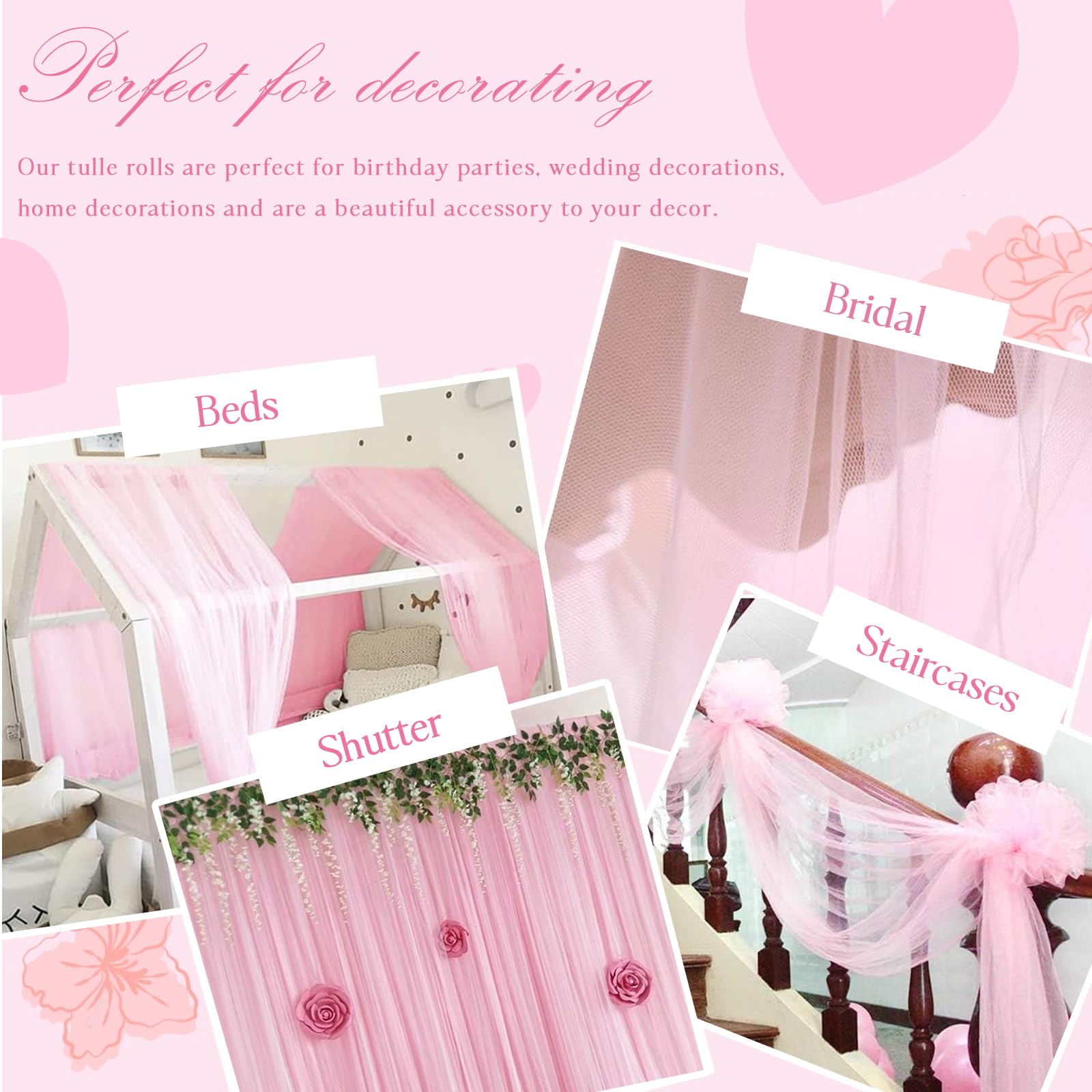 Tulle In Rotolo 48cmx10m - Per Gonna Tutù, Decorazioni Matrimonio, Fai Da Te - Colore Rosa - Foto 8