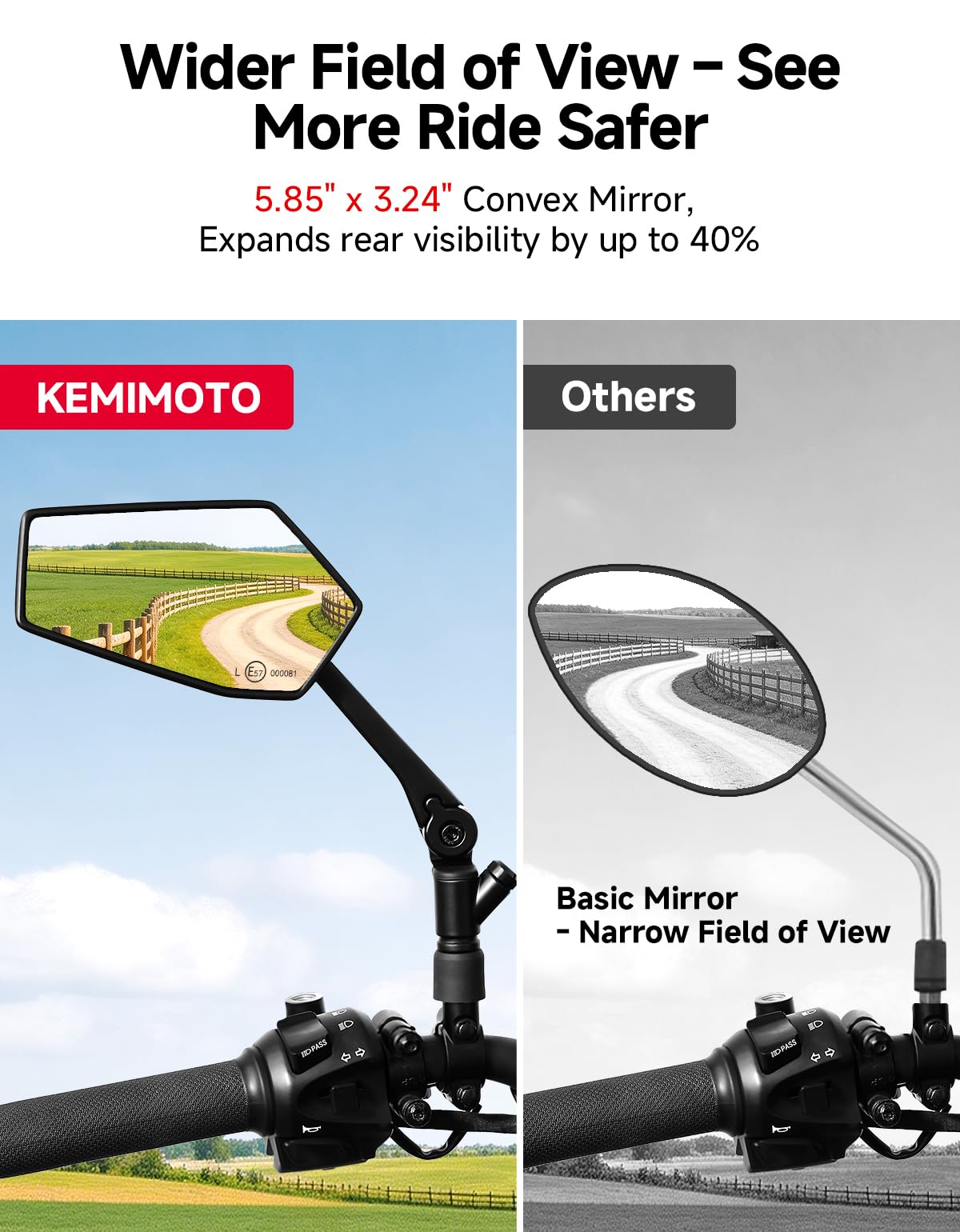 KEMIMOTO Specchietto Moto Retrovisore Omologati, Universali M10 Specchi Laterali Alluminio con Base per Supporto Telefono, 7/8" 22mm Specchietti Moto Ripiegabili per Motociclo Scooter Cruiser