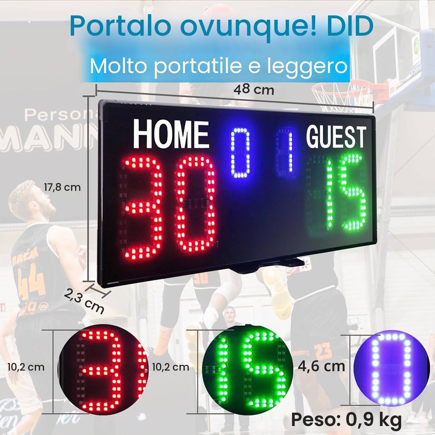YZ Tabellone segnapunti elettronico a LED con Controllo dell'orologio, tabellone segnapunti Digitale con Telecomando, tabellone segnapunti Portatile per Basket, segnapunti Digitale per Tennis