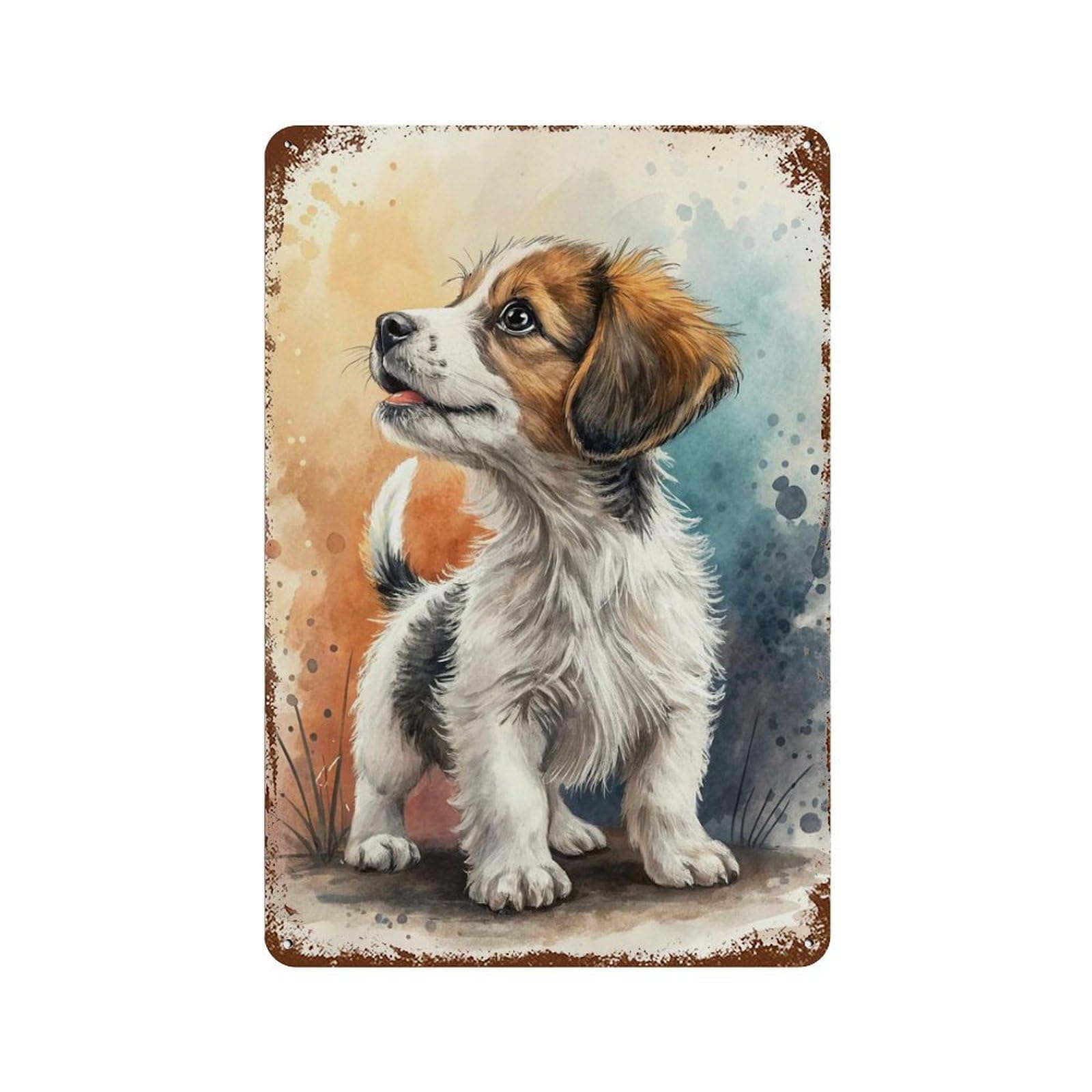 Watercolor Puppy Portrait Rusty Metal Tin Sign 11.8"x7.9", Vintage Wall Decor for Garage, Pub Or Kitchen