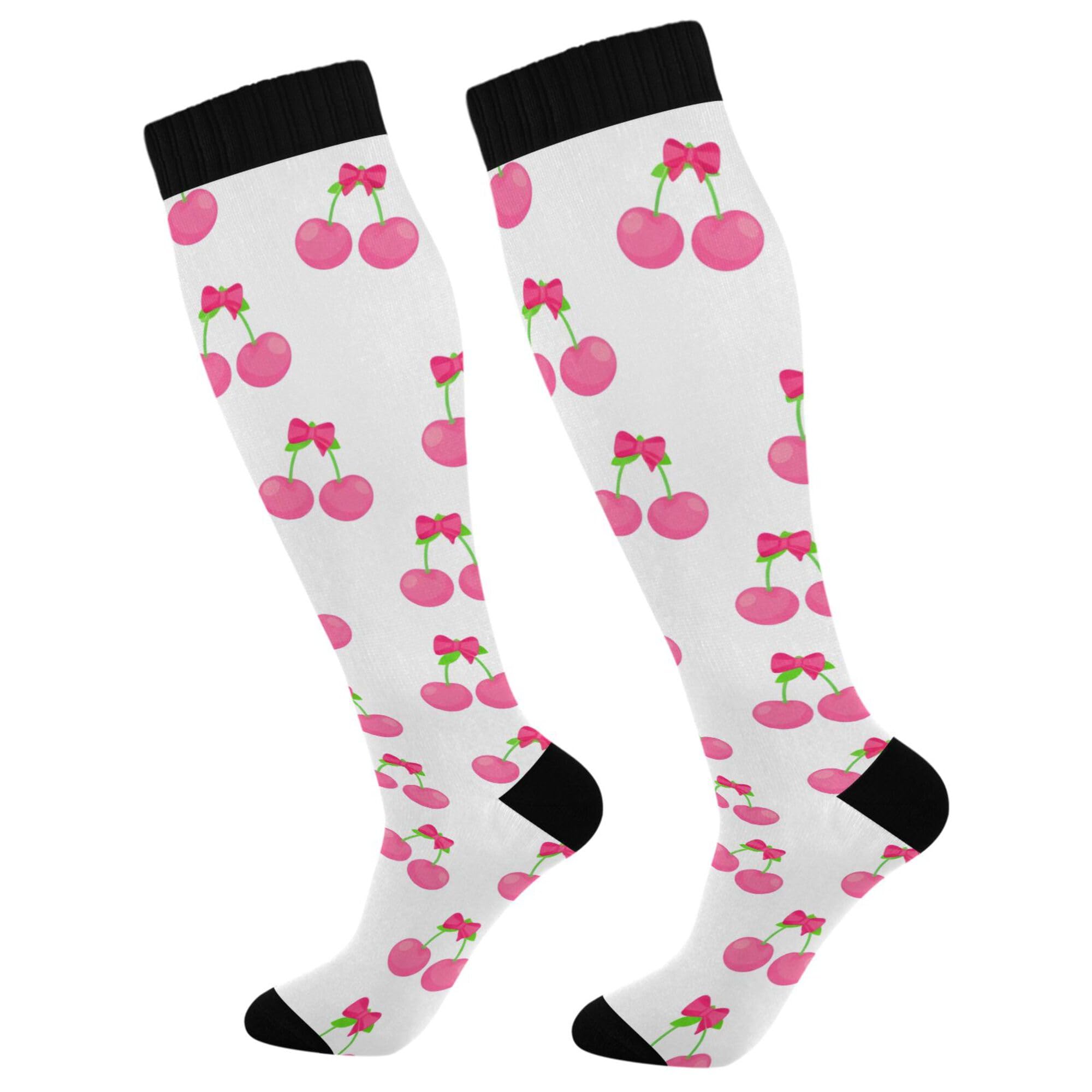 Cgiub Cherries Compression Socks for Men Women 20-30 mmHg Circulation Support Socks Knee High Stockings for Athletic Running Travel