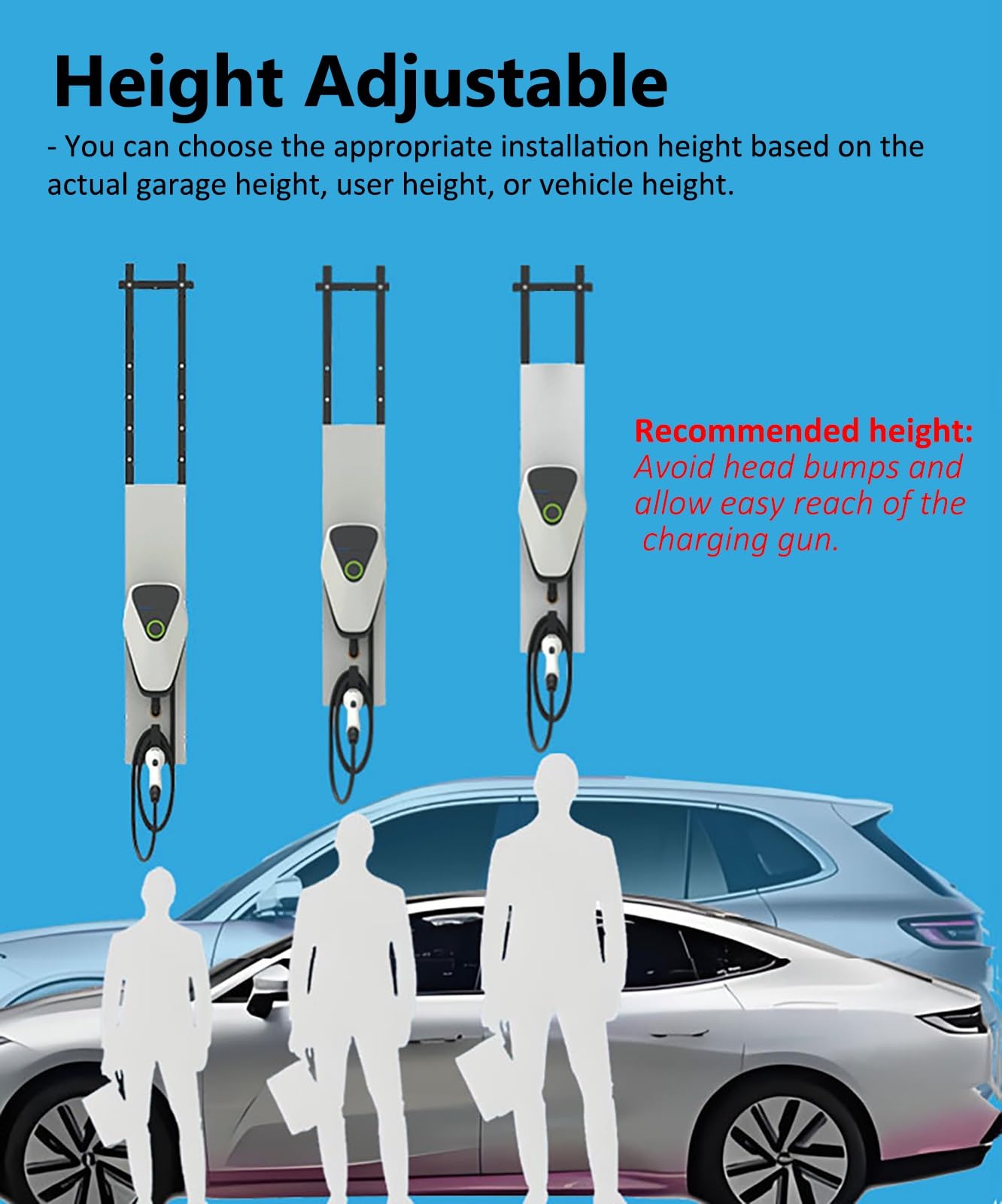 Ständer für EV-Ladestation Höhenverstellbarer Ständer für Elektroauto-Ladegeräte zur Top-Montage, Auto-Ladesäule mit Zubehör, Sockel für Elektroauto-Ladegeräteanschluss, Platzsparender Ladehalter(Whit