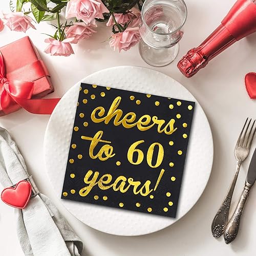 Miniatura 6 de Elcoho Paquete de 60 servilletas de cóctel, decoraciones de cumpleaños número 60, servilletas de almuerzo para cumpleaños, suministros de fiesta de