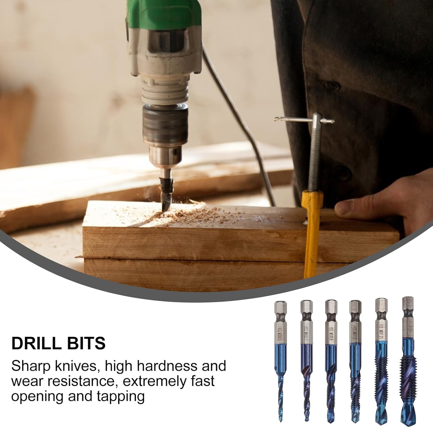 Healeved 6pc M35 Spiral Tap Drill Bit Set with Hex Shank, Blue Coating Metric Thread Tapping Tool, Screw Tap Drill Bits for Industrial and Scientific Use (m3-m10)