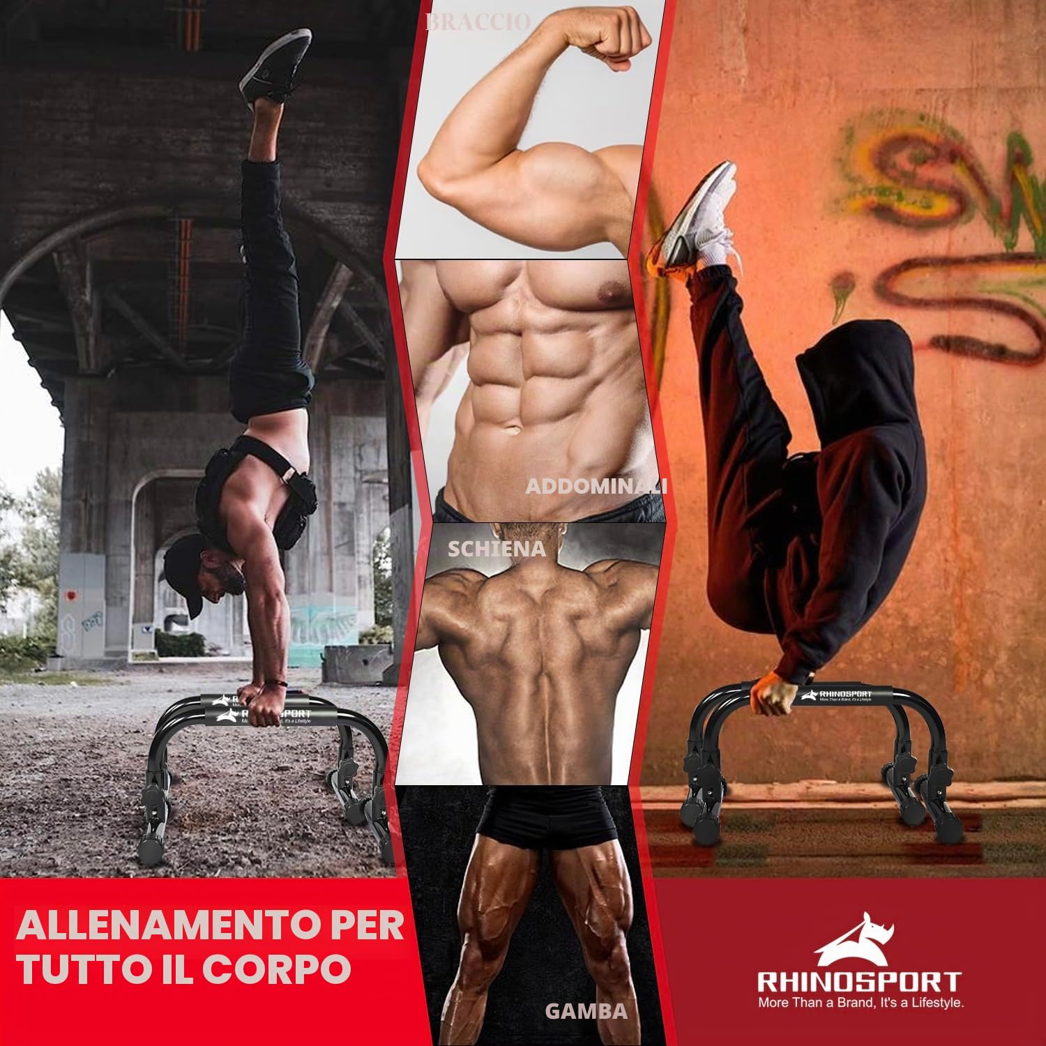 RHINOSPORT Parallettes Bars Dip Calisthenics Push Up Bar Calisthenics Attrezzature Calisthenics 25,9cm di altezza 300kg Capacità di peso per allenamento della forza Allenamento