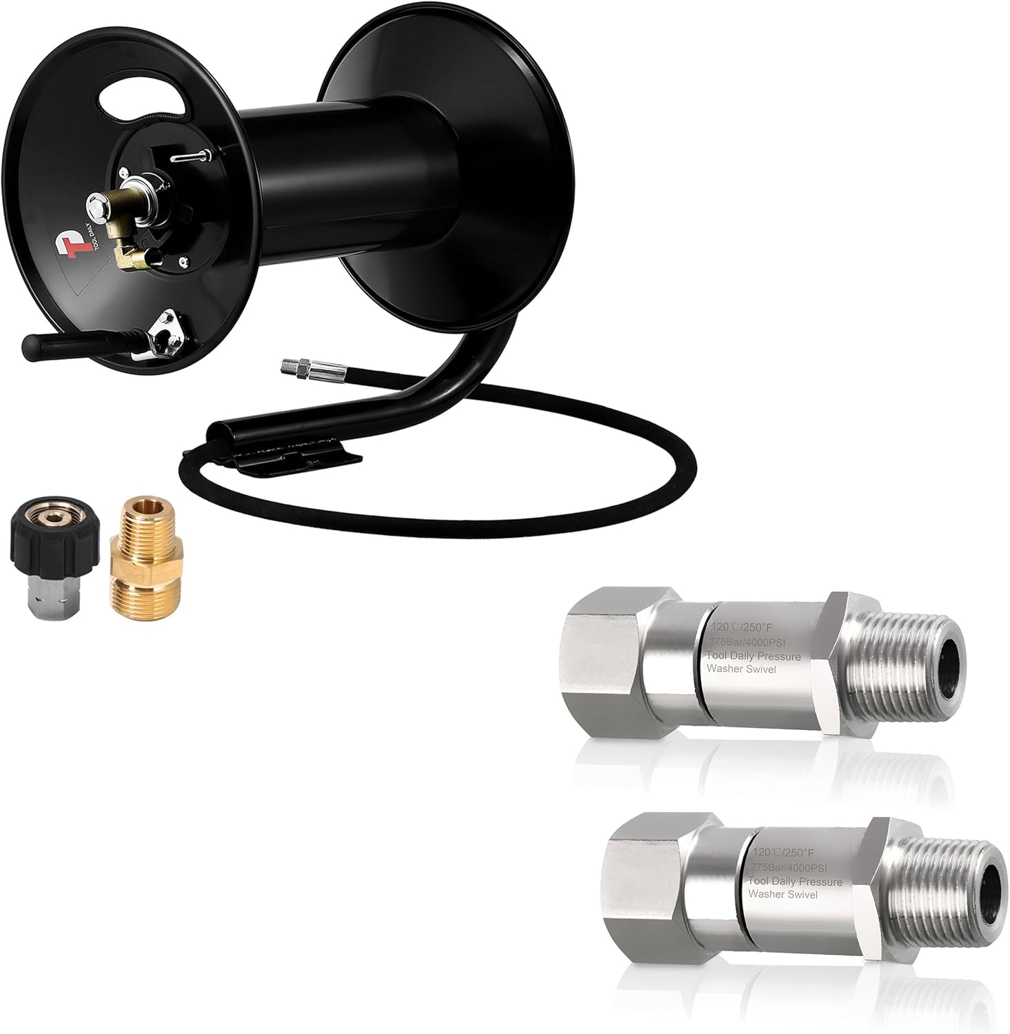 Tool Daily Pressure Washer Hose Reel 200 FT, Pressure Washer Swivel Fitting