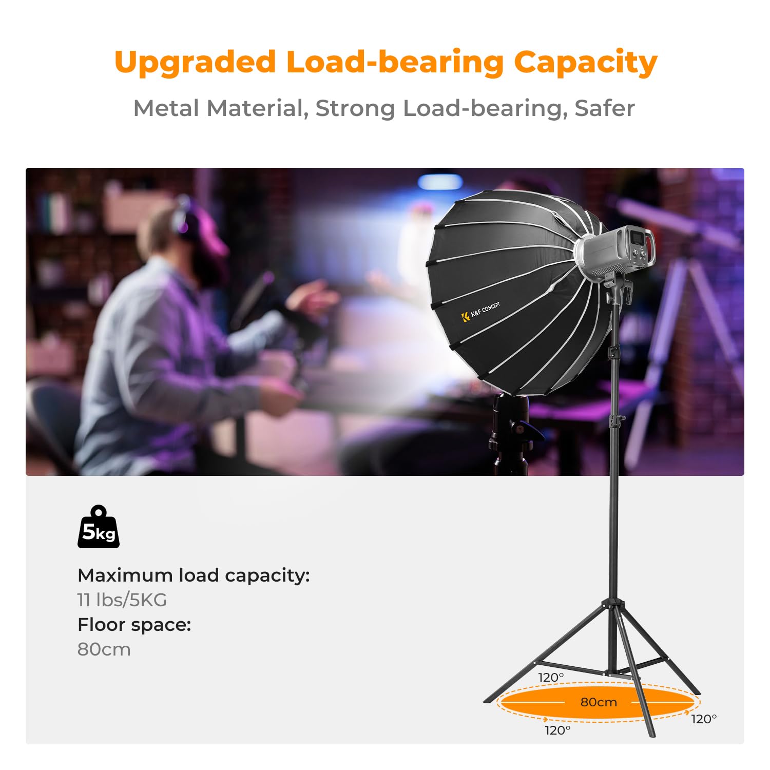 K&F Concept Statyw świetlny do fotografii, 230 cm, metalowy stojak do fotografii studyjnej, reflektor, lampa błyskowa i wideo, regulacja wysokości statywu z kieszenią na statyw i 1/4" srew