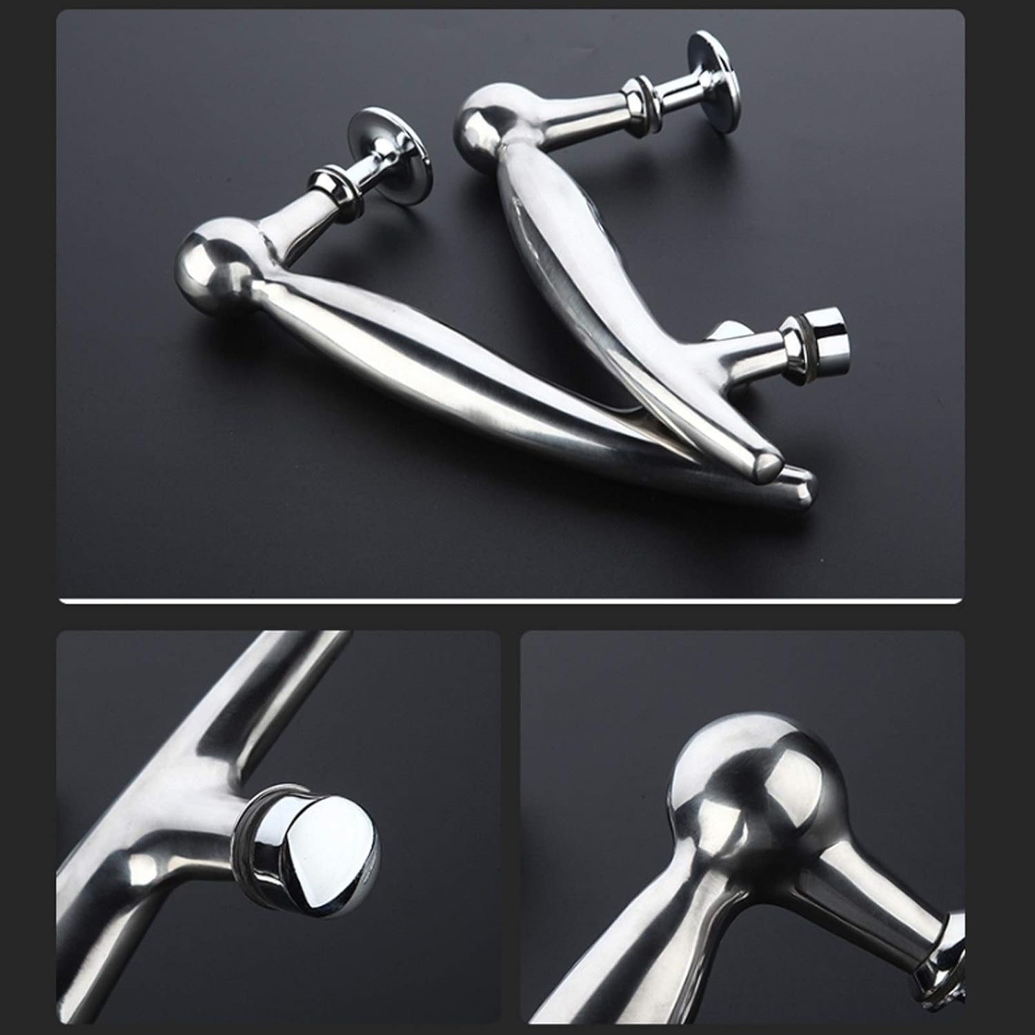 Glass Door and Window Handles Shower Glass Door Pull Handle Suitable for 2 Doors, Bathroom Replacement Parts Small Door Handle, SUS 304 Stainless Steel Door Handle Sets - 2-Piece s