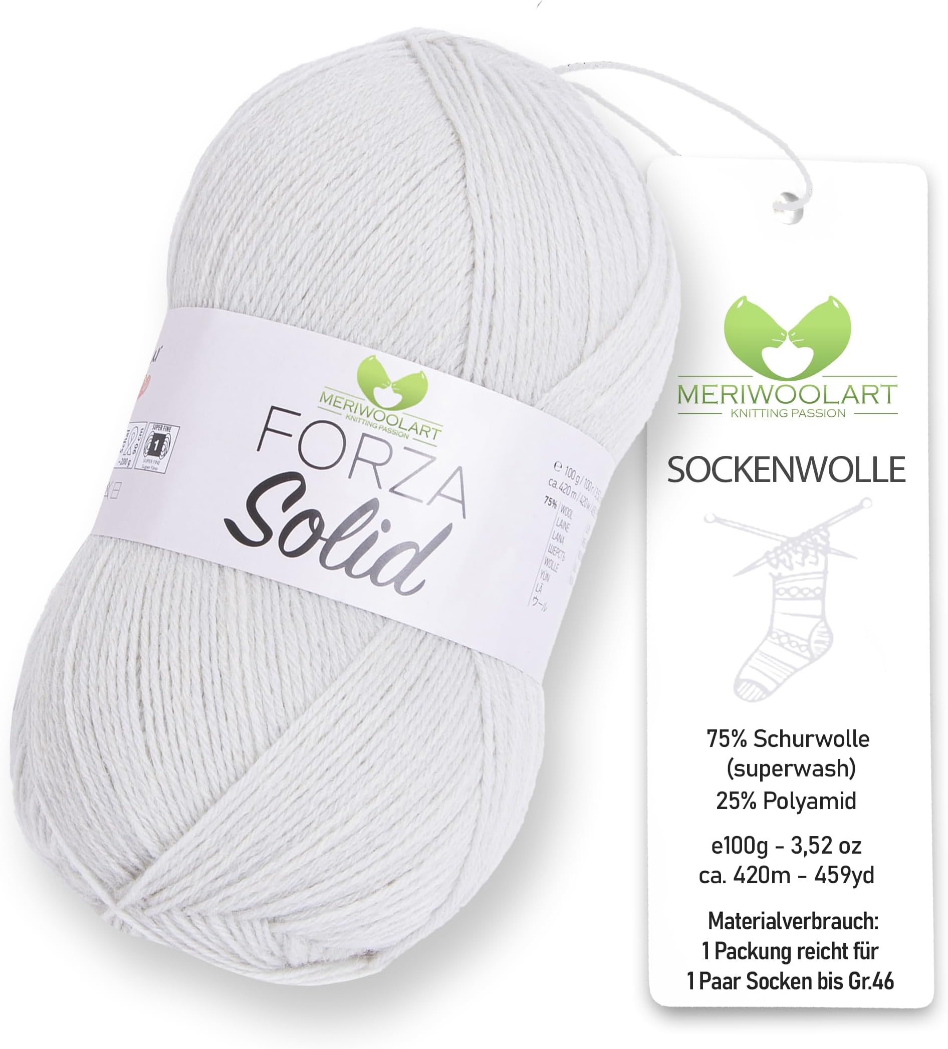 MeriWoolArt® Sock Wool 4-Ply - 100 g Merino Wool Yarn for Knitting & Crocheting, 75% Virgin Wool (Superwash), 25% Polyamide, 420 m - Ideal for Socks for Men and Women, Sweaters & Cardigans 4611