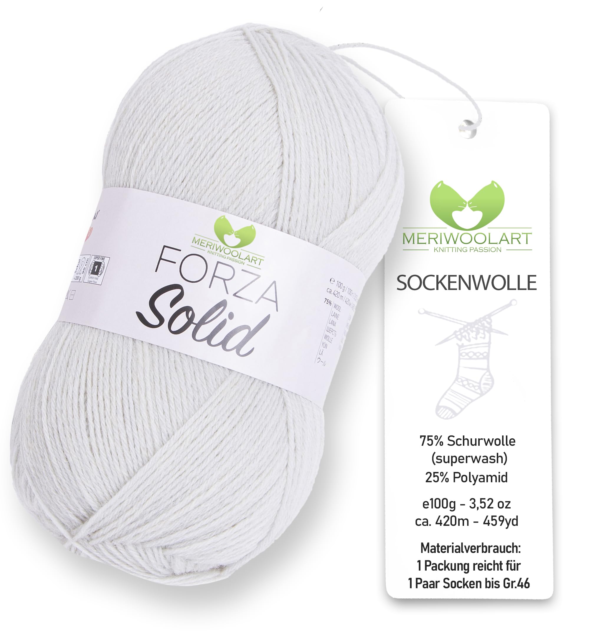 MeriWoolArt® Sock Wool 4-Ply - 100 g Merino Wool Yarn for Knitting & Crocheting, 75% Virgin Wool (Superwash), 25% Polyamide, 420 m - Ideal for Socks for Men and Women, Sweaters & Cardigans 4611