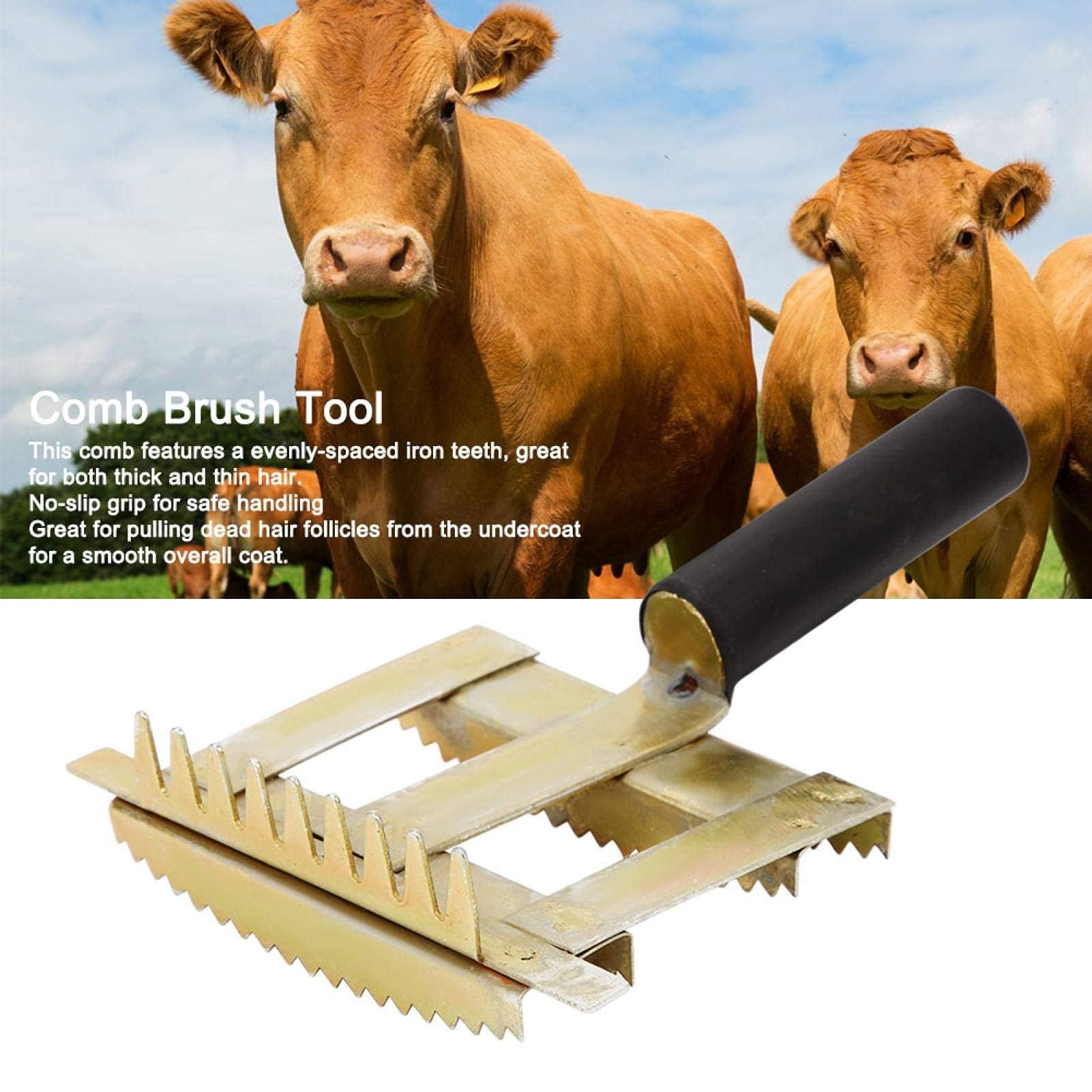Agatige Etrille Cheval, Peigne de Rejet de Bétail, Brosse à Poils de Taureau de Vache de Bétail Brosse à Dents de Râteau de sous-Poil en Métal 2 Côtés pour Chevaux de Vache Chèvre Gros Chiens