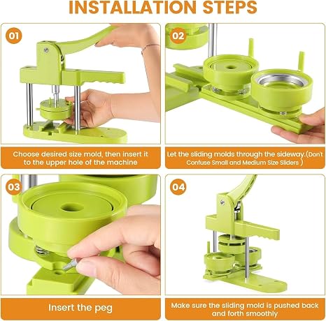 Badge Maker Button Machine 25+32+58 mm Pin Maker Machine 300 Plastic Badge Sets DIY Badge Press Machine with Molds & Round Paper Cutter (Green)