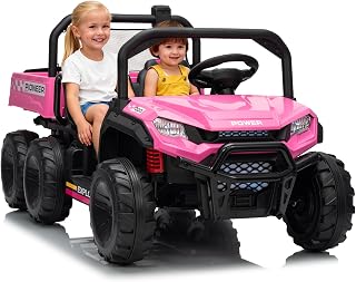 24V 2 Seater Ride on Dump Truck, 4WD Electric Car with Remote Control, Dump Bed, 3 Speed Modes, Music Player, RideToy for Boys & Girls Gift