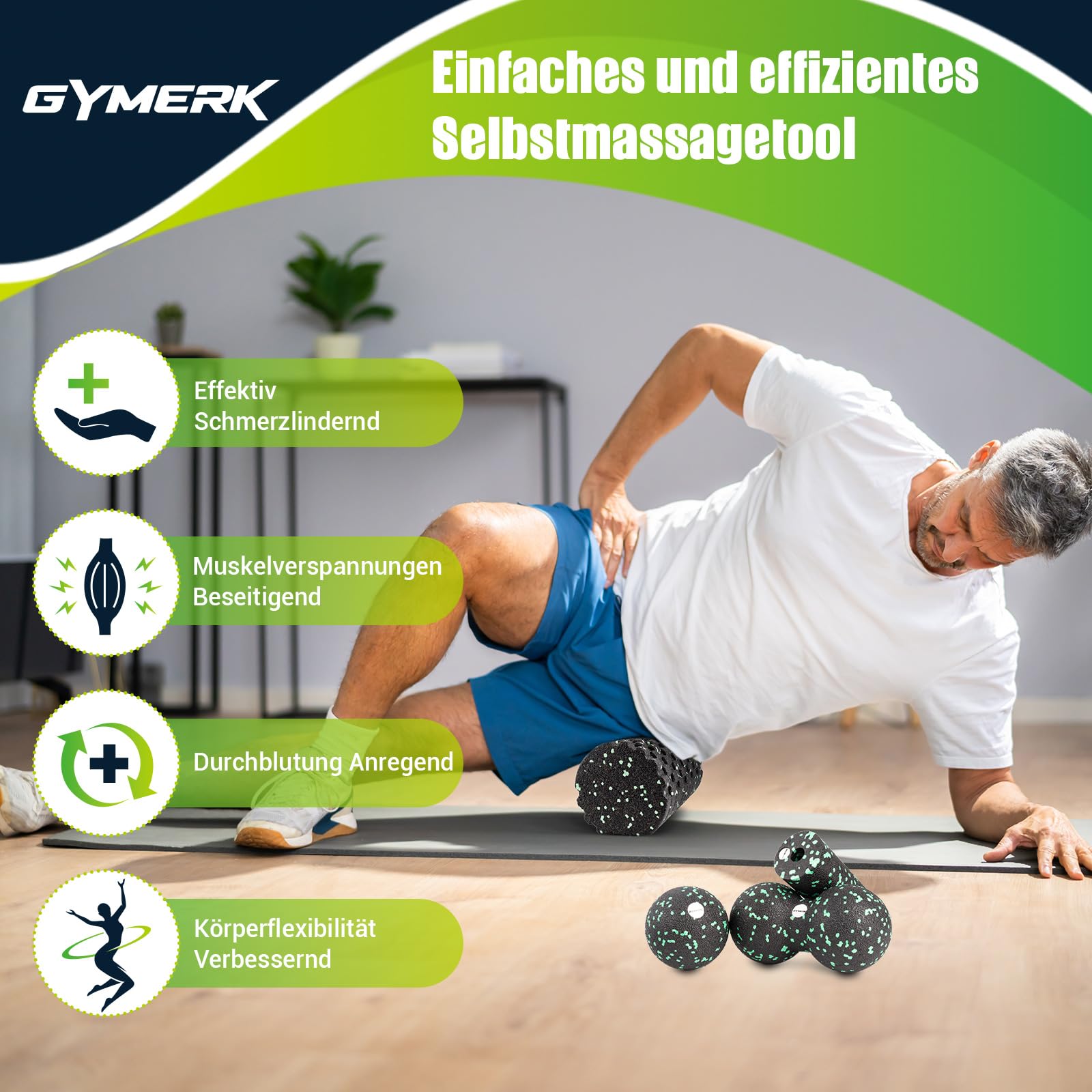 Faszienrolle Set mit 3D-Texturmassage, Enthält Anweisungen und Poster in Deutscher Sprache Tragetasche, Faszien Set mit Faszienball Faszienrolle Klein Duoball