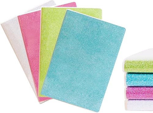 Miniatura 5 de Irmanas Cuaderno de diario rayado con purpurina, paquete de 4 cuadernos A5 estéticos a rayas universitarias, cuadernos a rayas, bonitos cuadernos de