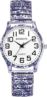 Avaner Women's Stretch Band Watches: Ladies Boho Printed Elastic Strap Easy Reader Analog Quartz Bangle Wrist Watch