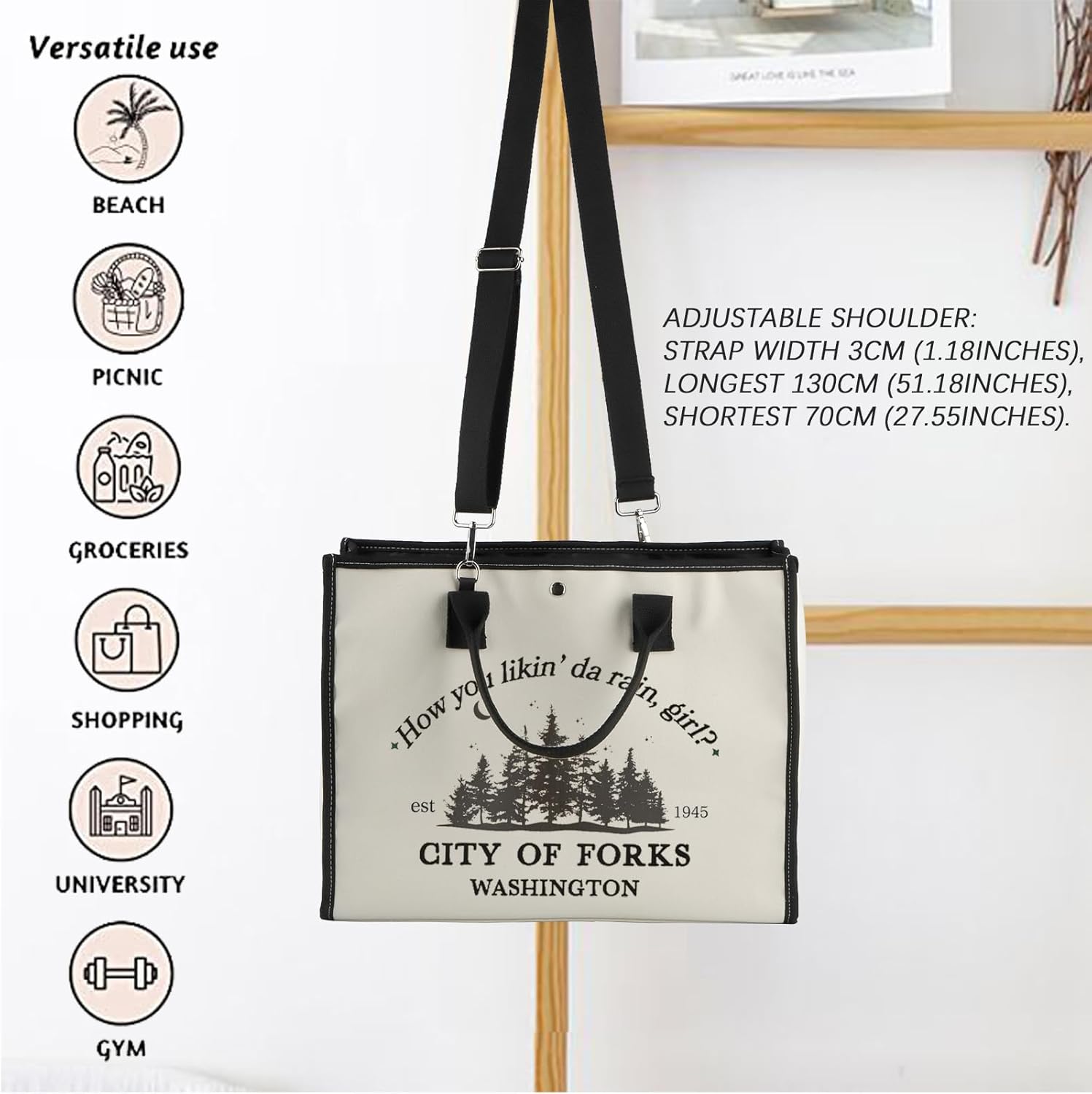 City Of Forks Merch,Forks Washington Gift Vampire Lover Tote Bag Forks Washington Gifts (DA RAIN LT)