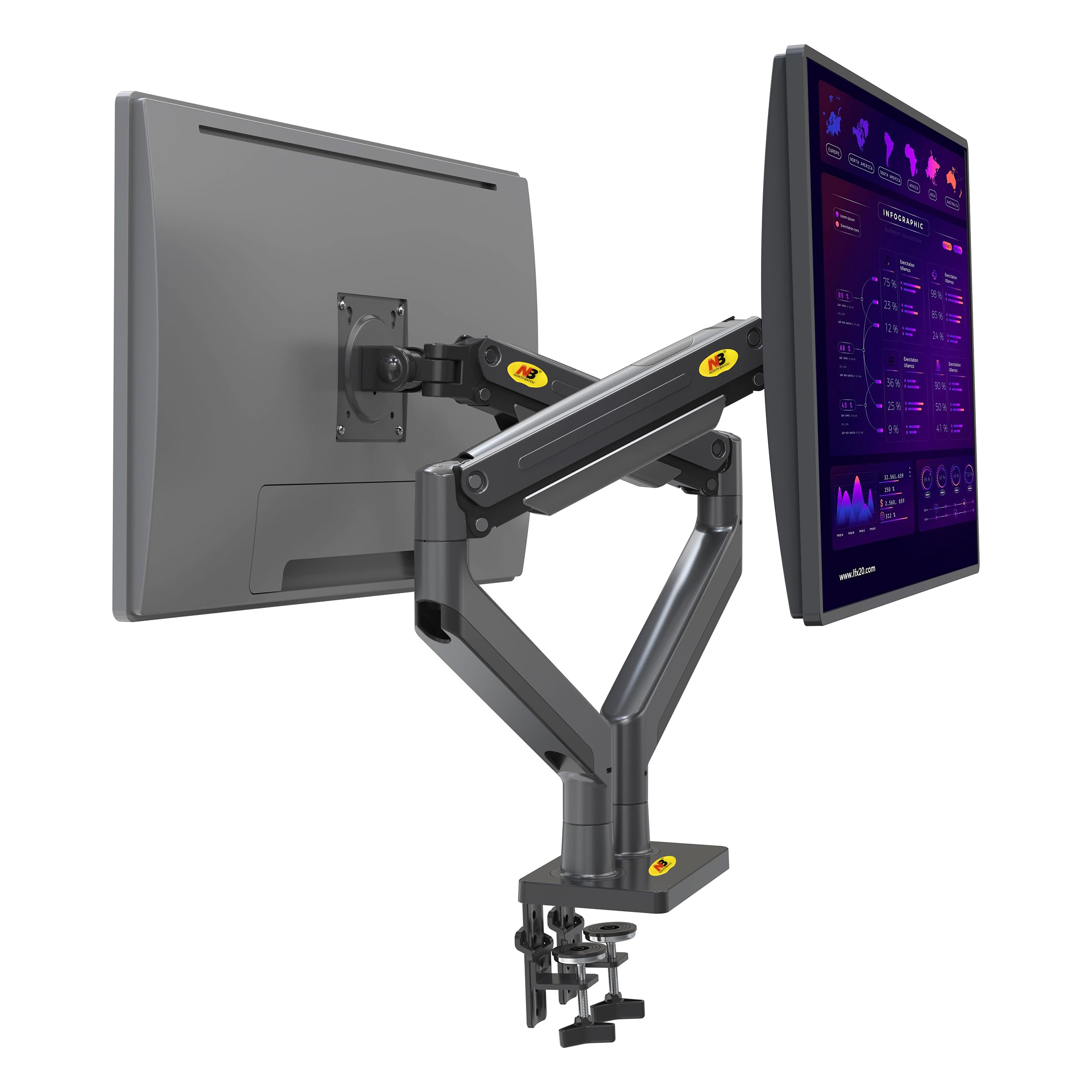 Support de Table avec Ressort à gaz pour Deux écrans LCD 22-32 Pouces VESA 75x75 mm - 100x100 mm, jusqu'à 15 kg