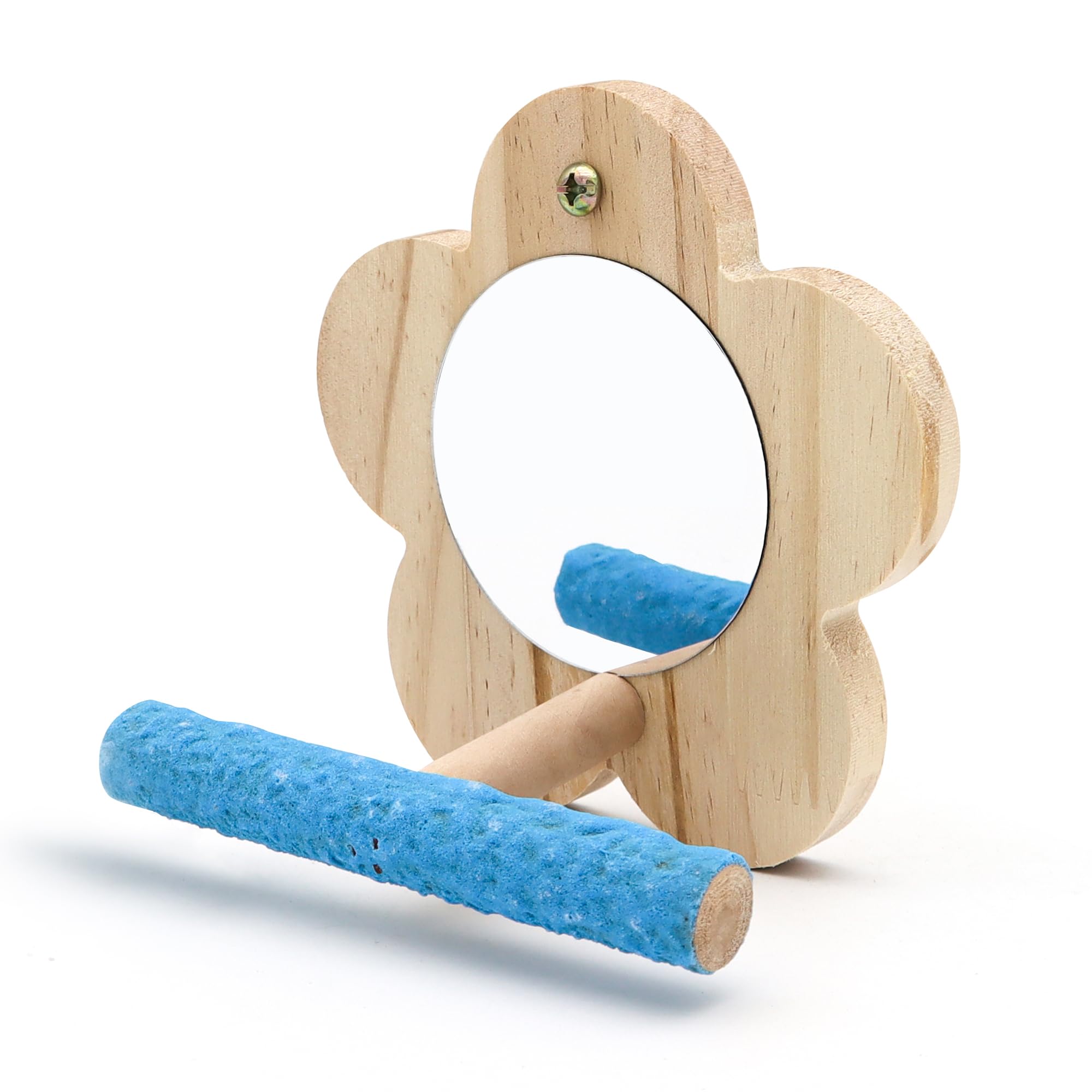 Small Bird Mirror Parrot Swing,Wooden Parakeet Perches Flower Interactive Play Toys for Small Budgies Macaw African Grey Parakeets Lovebird Cockatiel Cage Accessories (S, Wood-1p)