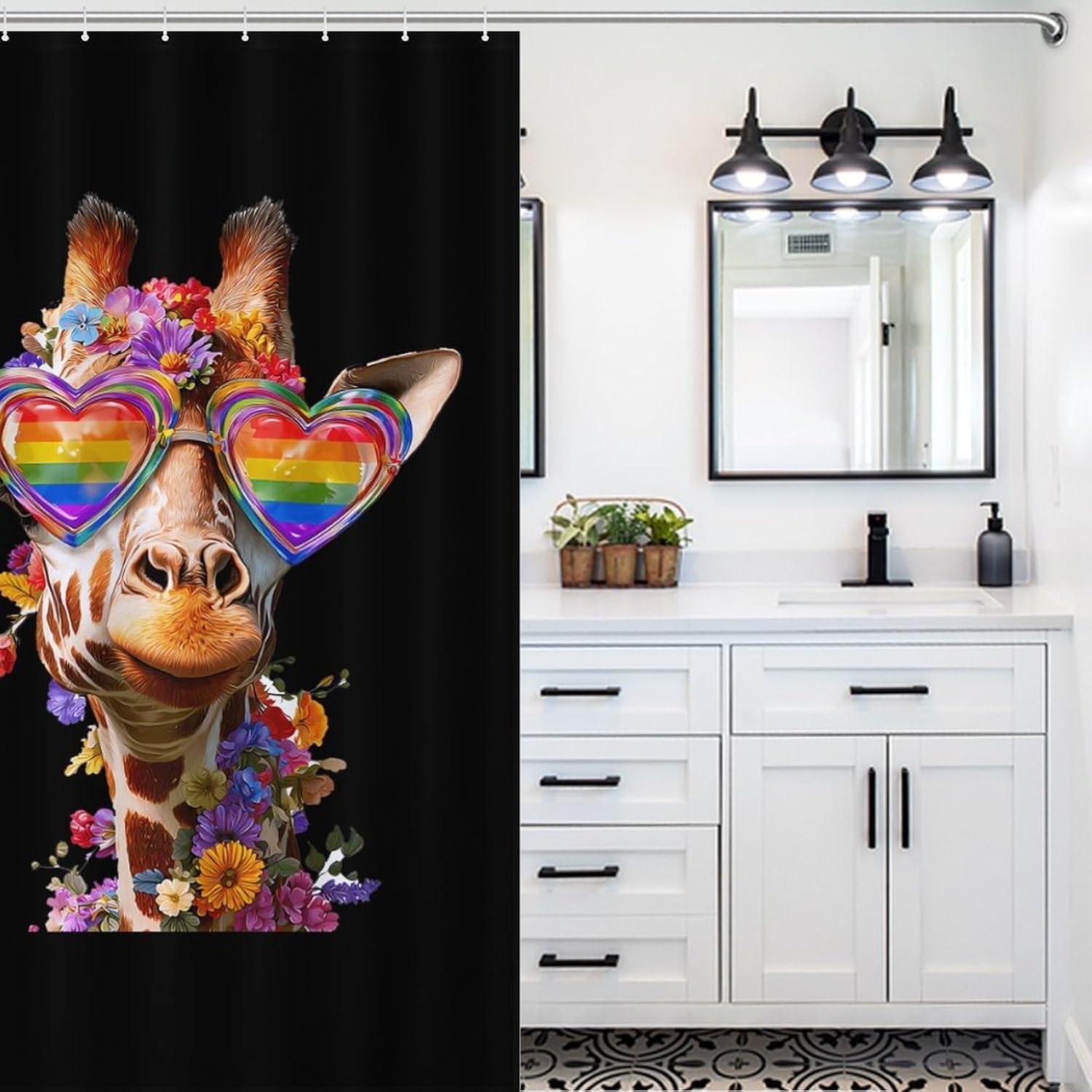 Giraffe Print Shower Curtain 46.85x70.87Inch（119x180cm） Polyester Bath Curtain Shower Curtains Printed Decorative