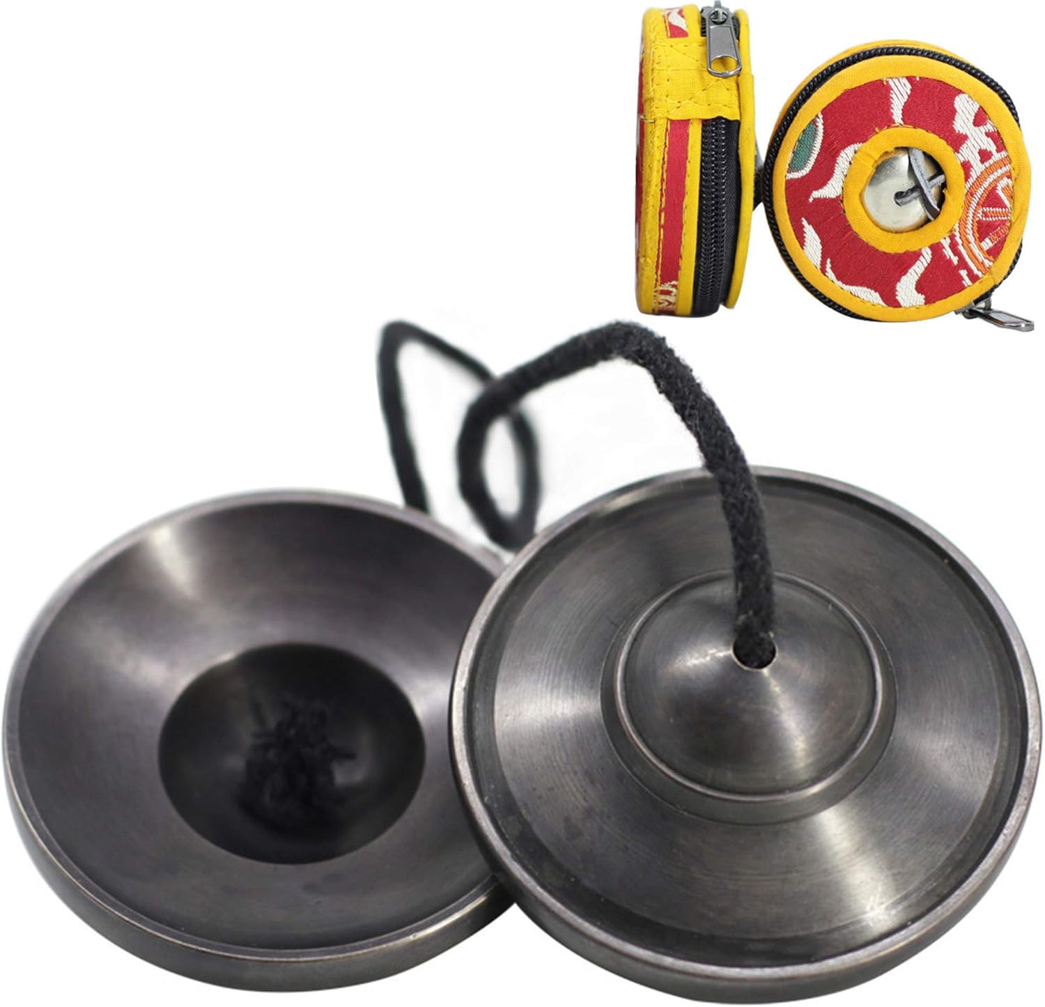 Tibetan Tingsha Bell Set - Tibetan Cymbals - for Sound Healing, Yoga, Meditation, and Mindfulness,Handmade in Nepal,Made of Bronze,Plain Pattern,Black Color，7.7cm/3.0 inch