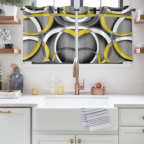 Miniatura 9 de Sabolny Geometría amarilla cortinas de ventana de 90 pulgadas de largo panel de cortina de cocina con ojales para sala de estardormitorio juego de 2