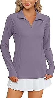 Women Long Sleeve Shirts Sun Protection 1/4 Zip Summer...