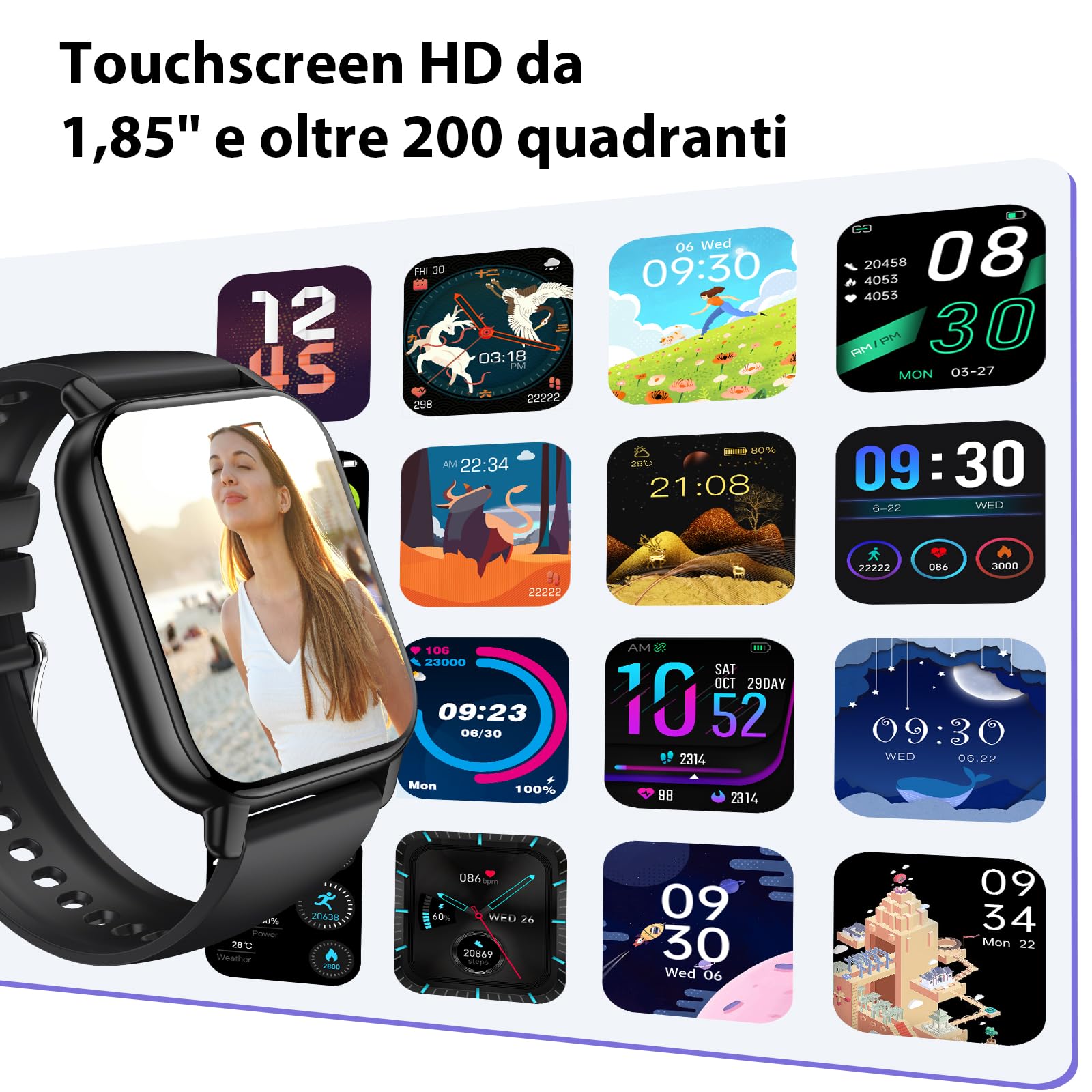 Smartwatch Uomo Donna, Nuove 1.85"Orologio Smartwatch con Chiamata Bluetooth,112+ Sportive Orologio Fitness con Sonno/Cardiofrequenzimetro/Contapassi, Impermeabil IP68 Smart Watch per iOS Android