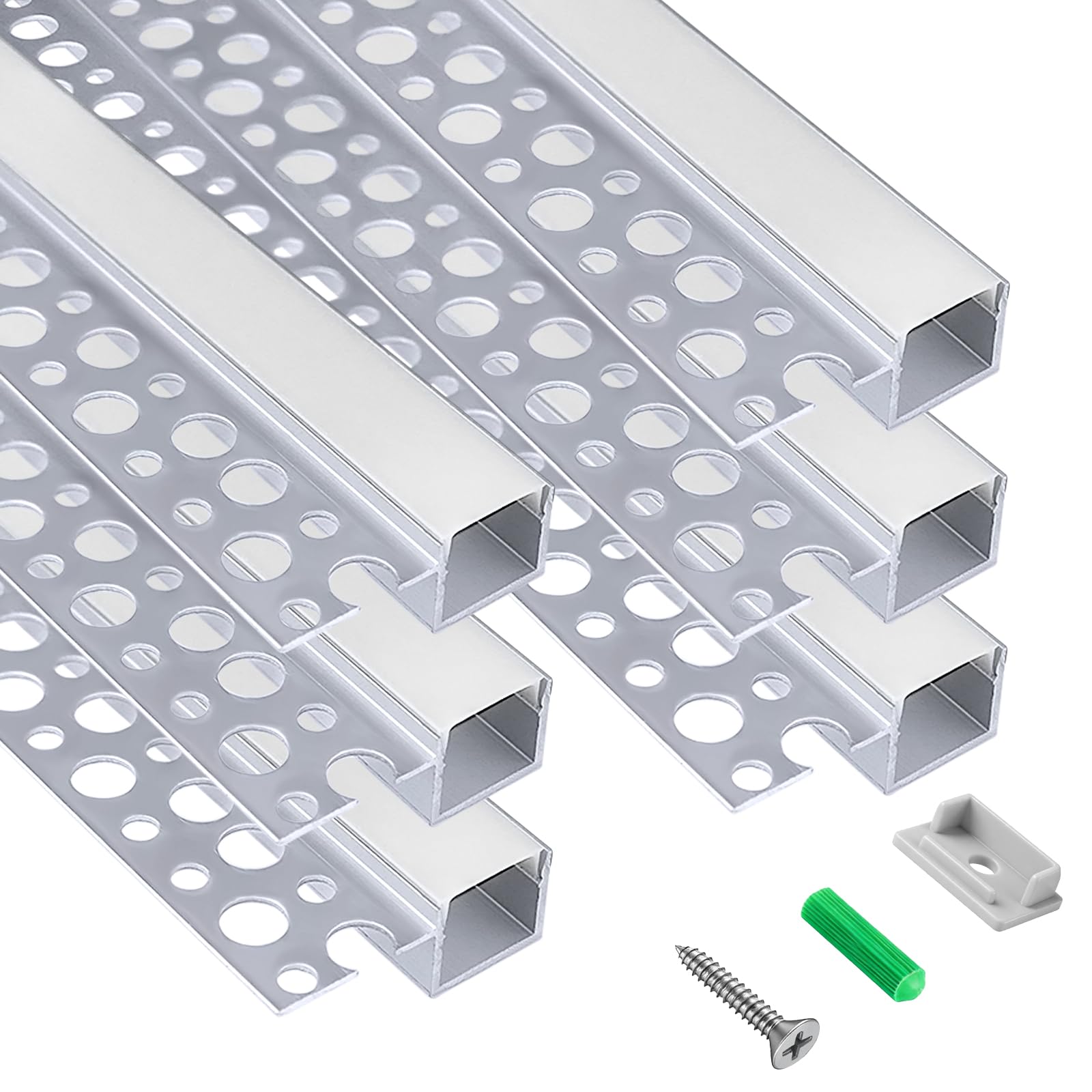inShareplus LED Trockenbauprofil, 3,3 ft/1 m, 6er-Pack Aluminiumkanal mit milchiger Abdeckung; 13mm trimless LED-Strip-Diffusor für Unterbau, Regal, Wand, Tisch, Decke und Ecken(Retrofit)